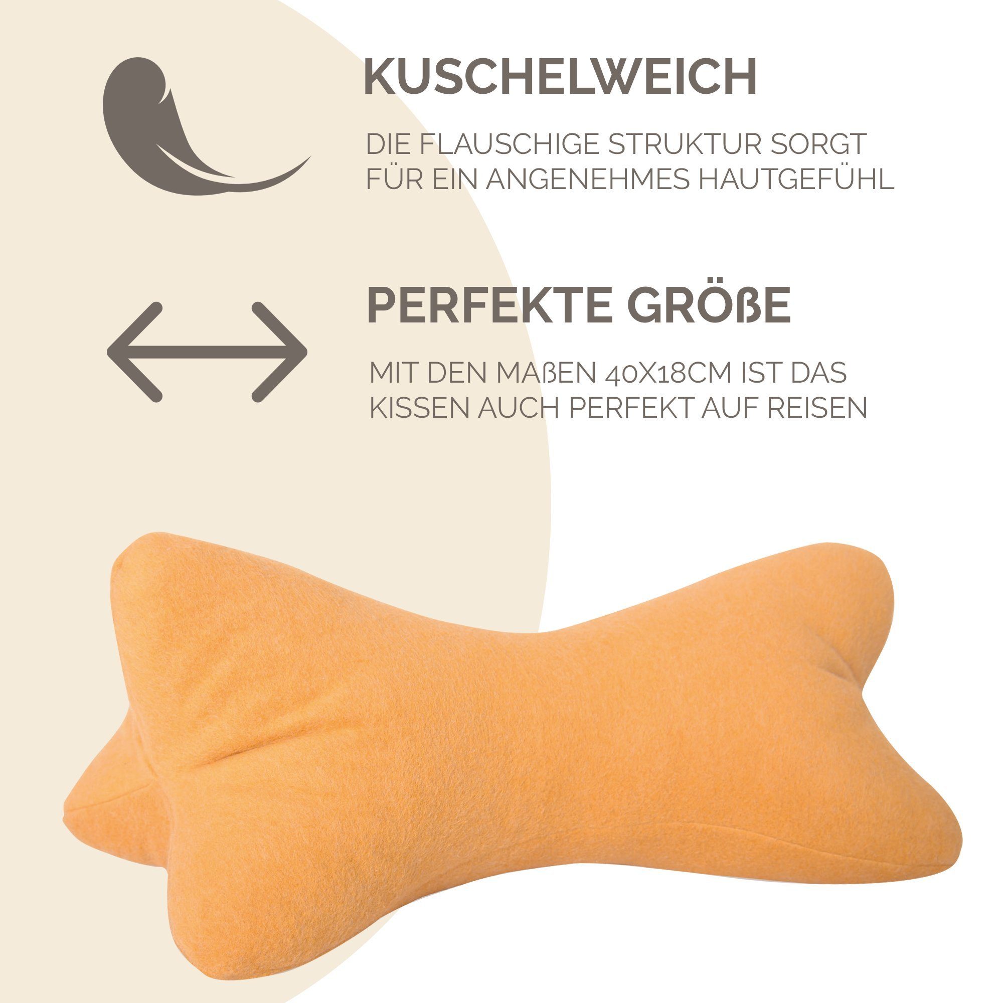 Dr. Berger Living Nackenkissen Original Dr. Berger Velours-Fleece Leseknochen Senfgelb 40 x 18 cm