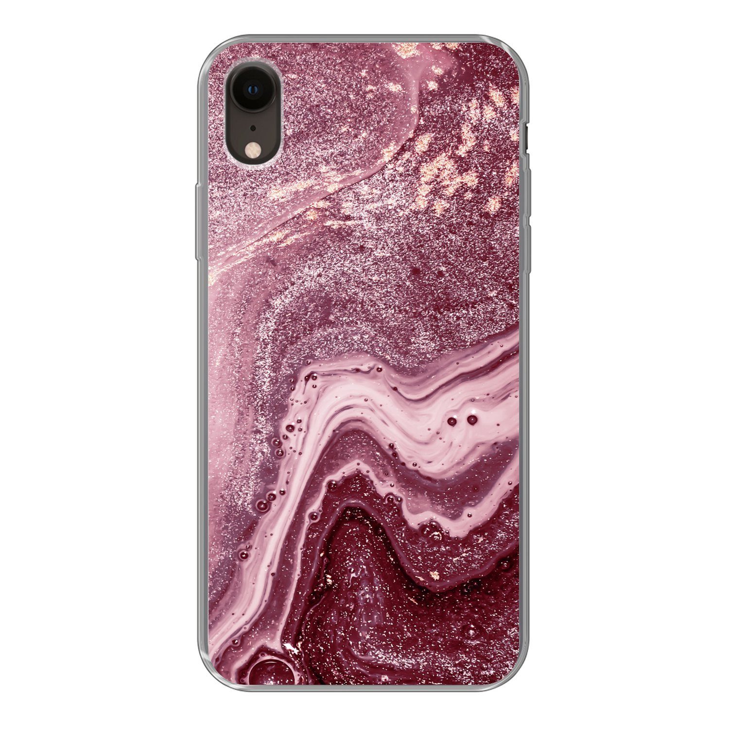 MuchoWow Handyhülle für Apple iPhone XR Naturstein - Rosa - Glitter, Smartphone-Bumper, Print, Handy Schutzhülle Dünn