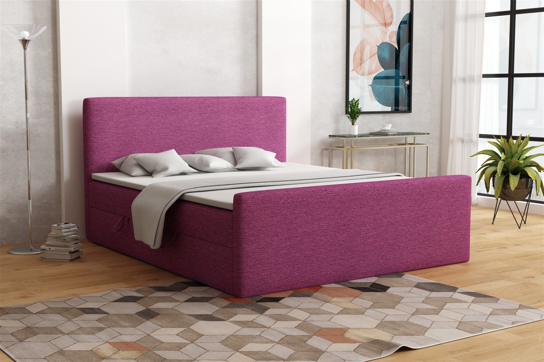 Fun Möbel Boxbett Schlafzimmerbett IKAROS in Stoff Sawana oder Primo (inkl. Bettkasten, inkl. Kaltschaumtopper), gepolstertes Fußteil