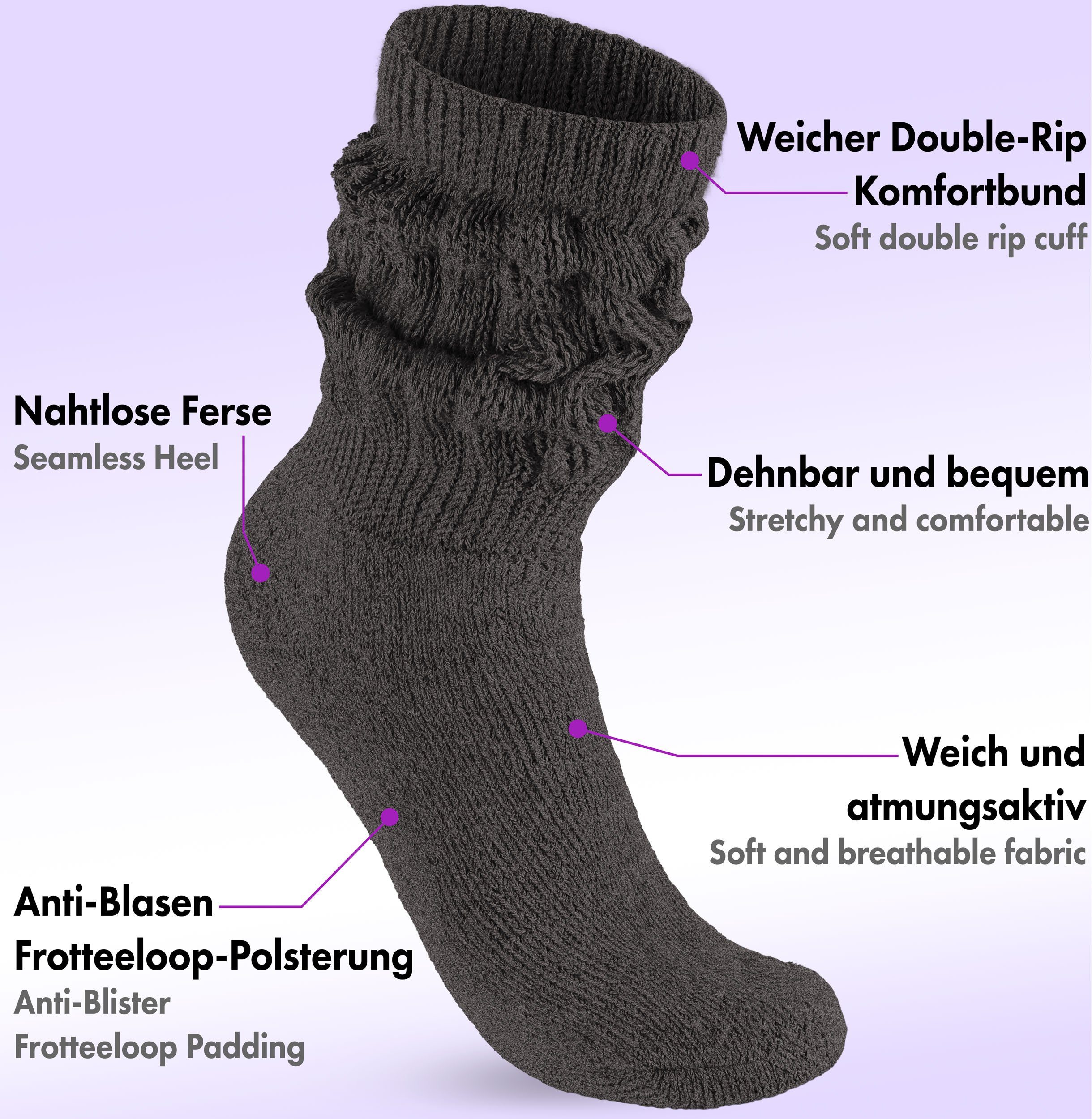 BRUBAKER Schoppersocken Slouch Socken - Damen Fitnesssocken (80s Style, 4-Paar, Baumwolle) Knit Sportsocken für Fitness, Yoga, Workout, Gymnastik und Wellness