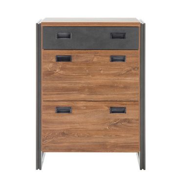 Lomadox Schuhschrank DALLAS-61 im Industrial Design Stirling Oak Nb. mit Matera Anthrazit 75x100x40cm