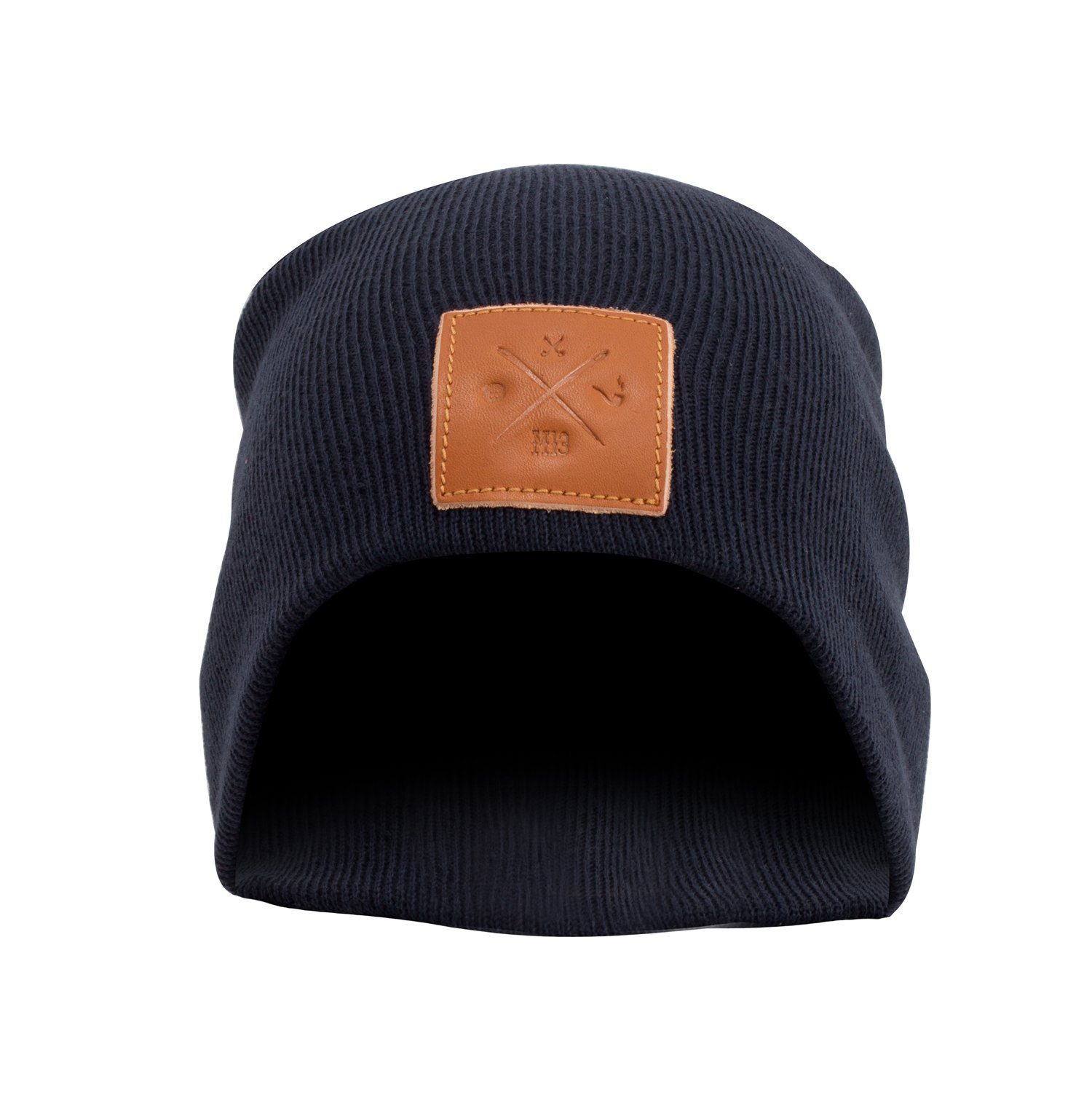 Manufaktur13 Beanie Slouch Beanie - Long Beanie, Mütze, lang, Strickmütze mit Echt-Leder/Stick Veredelung