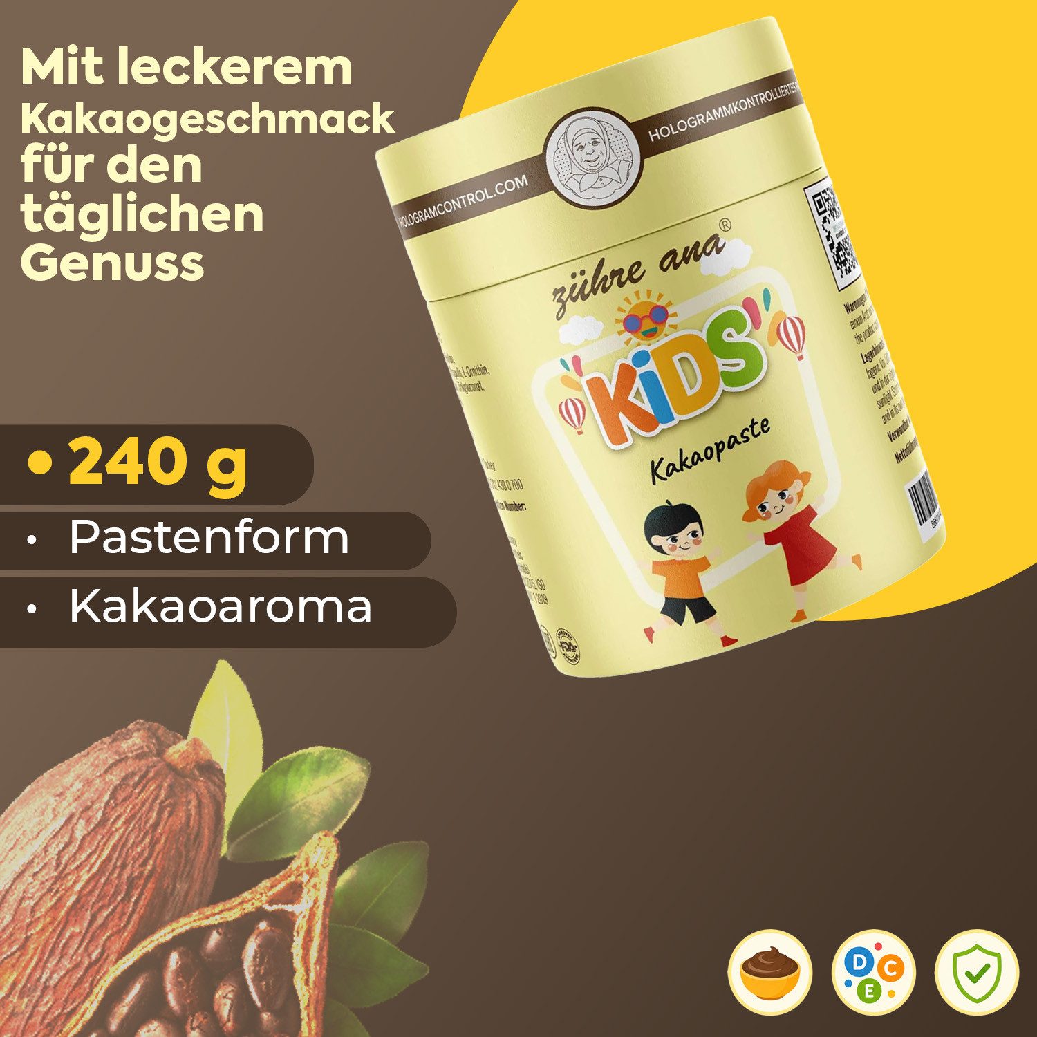 Zühre Ana® Kinder Kakao Paste-Gelée Royale, Melasse, Honig Multivitamin für Kinde Paste, 240 g, Kakaomasse für Kinder - Appetitverstärker Vitamine für Kinder