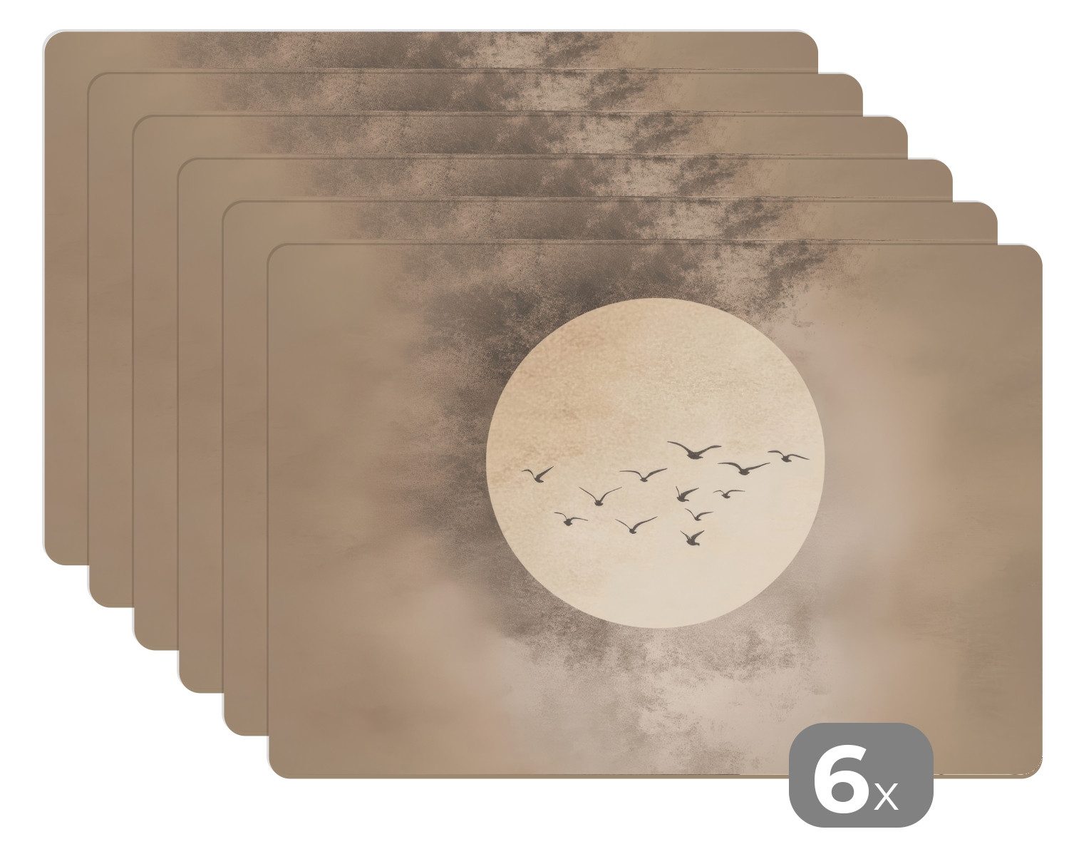 MuchoWow Platzset Vogel - Beige - Japanisch, (6-St), Platzsets, Tischset, Abwaschbar, Tischsets, Platzdeckchen