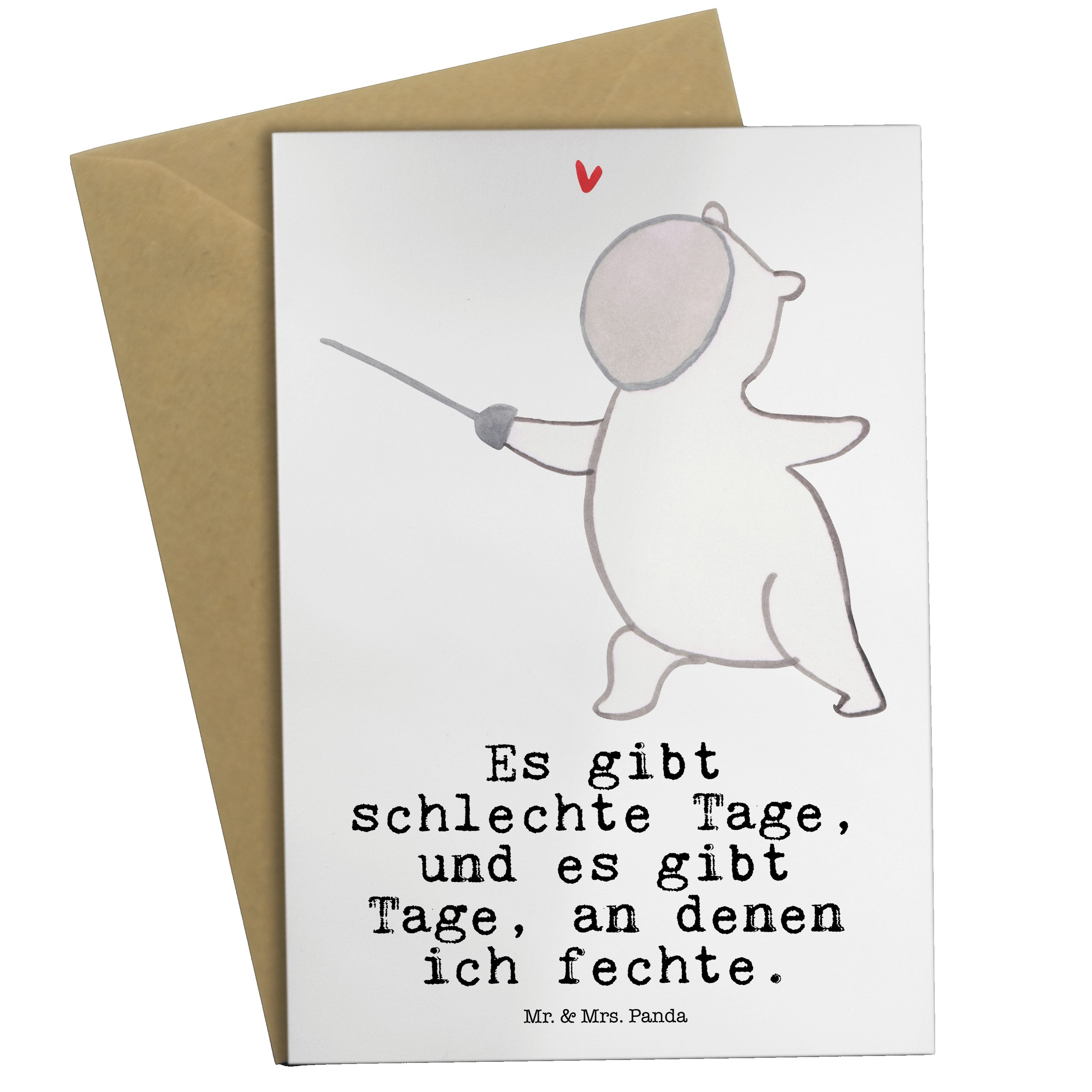 Mr. & Mrs. Panda Grußkarte Panda Fechten Tage - Weiß - Geschenk, Hochzeitskarte, Karte, Fecht Cl