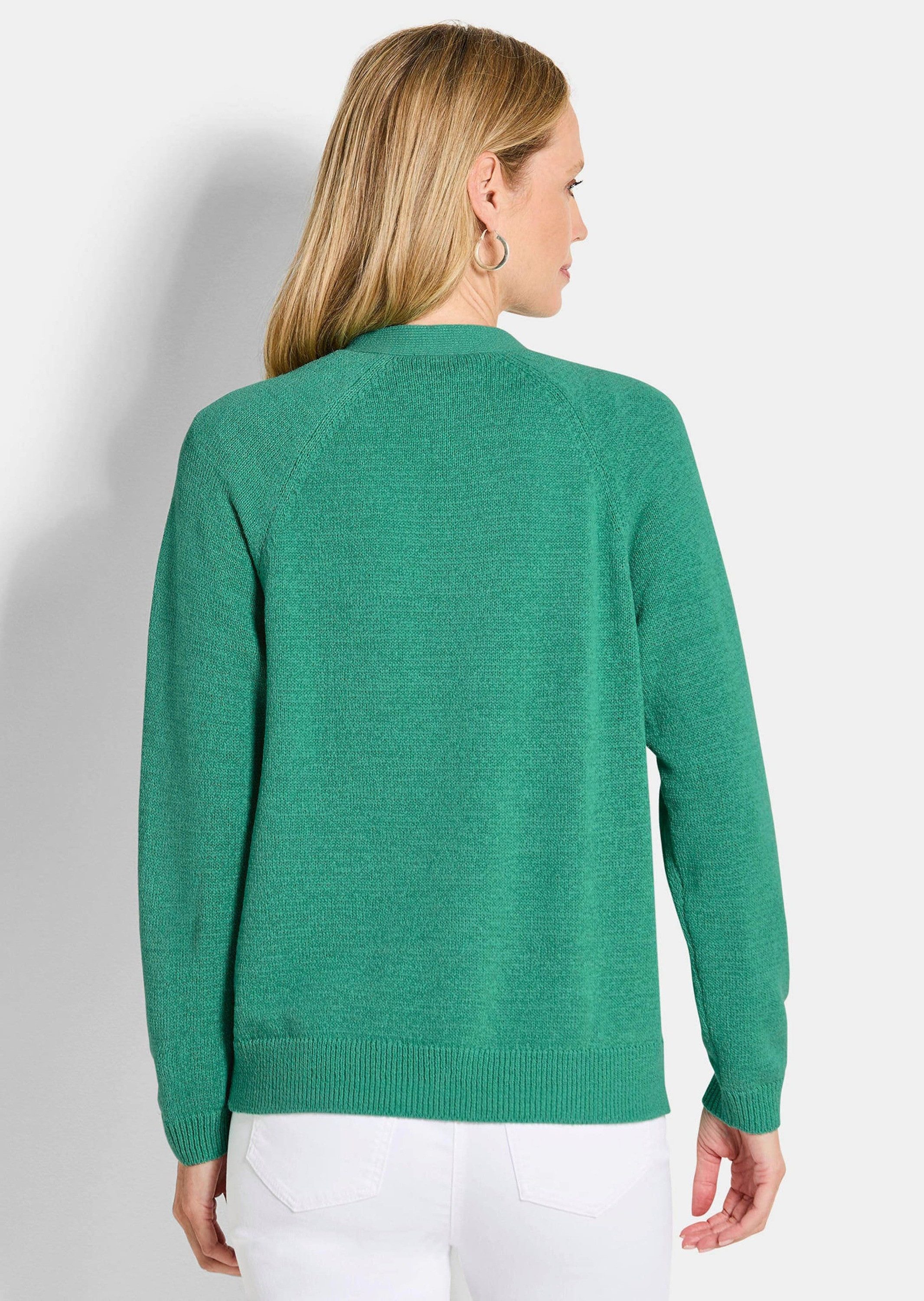 GOLDNER Strickjacke Strickjacke mit Strickbandblende Kurzjacke ohne Verschluss mit gerippten Abschlüssen und Langarm