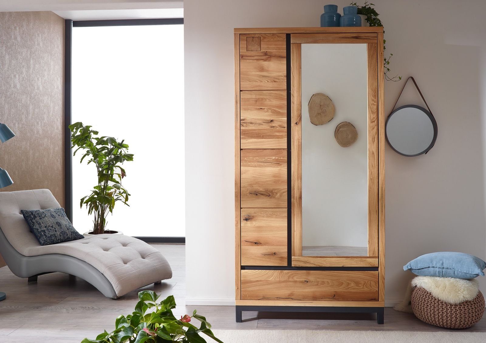 Massivmoebel24 Garderobe VILLANDERS, Garderobe Wildeiche 103x40x205 natur geölt VILLANDERS #130