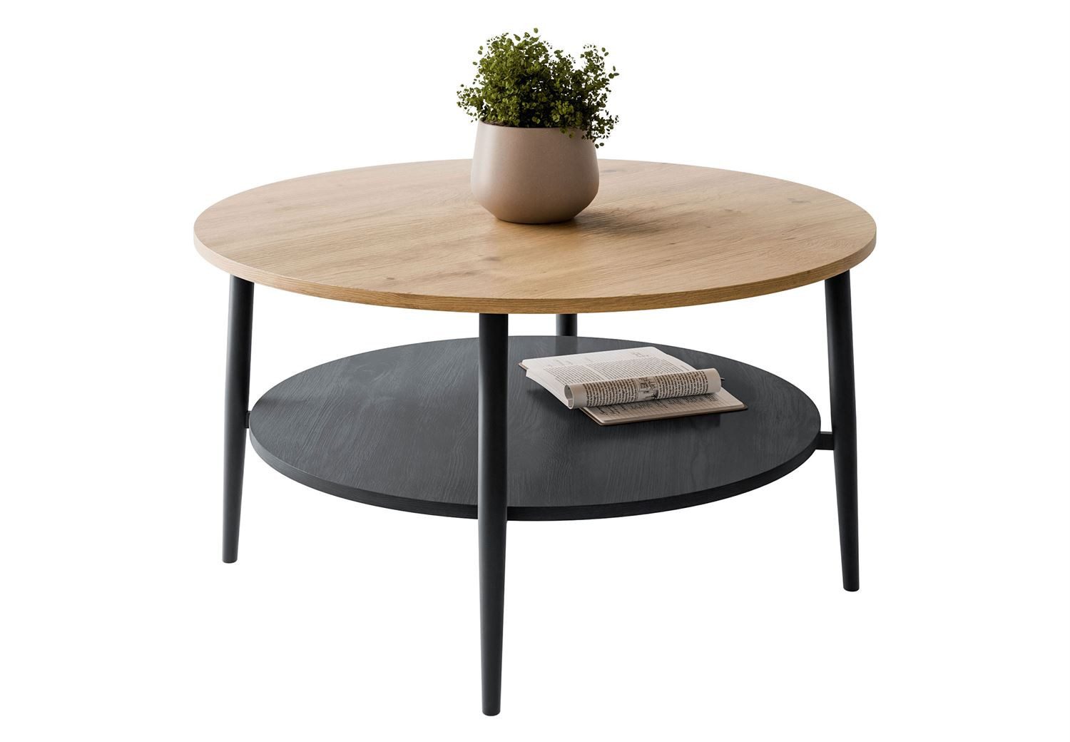 Lookway Couchtisch NORDIC mit schwarzen Beinen, Durchmesser: 80 cm, Höhe: 45 cm