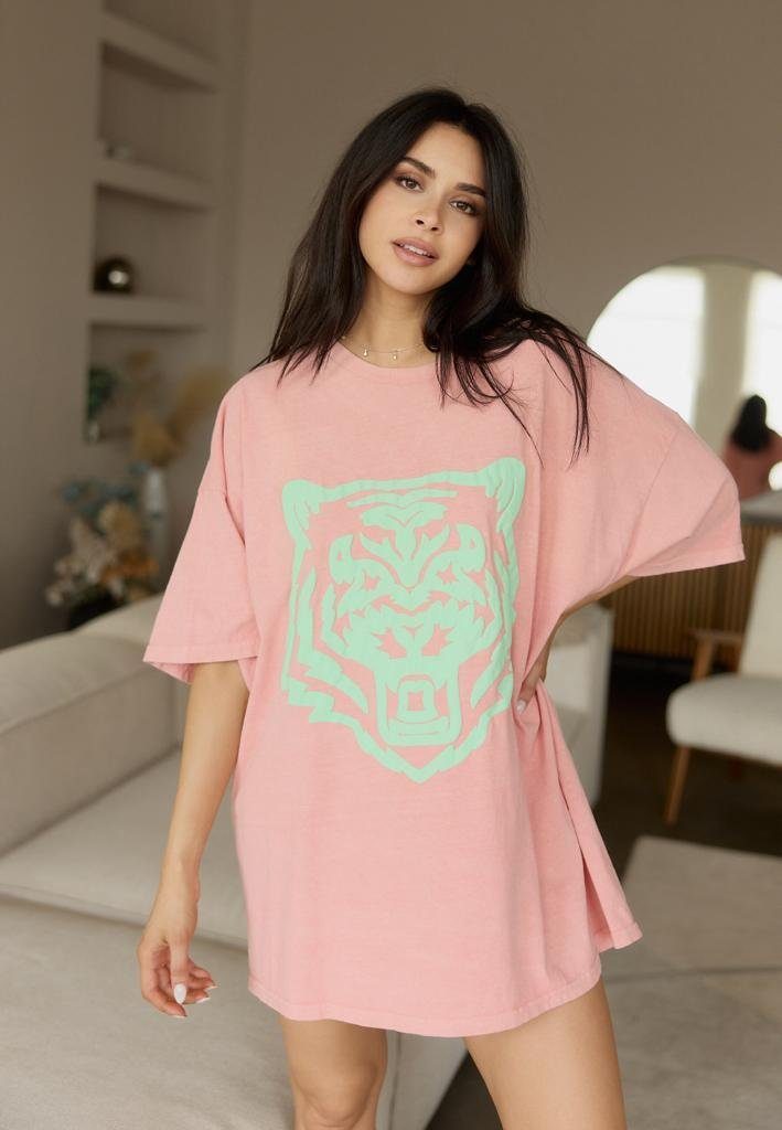 Worldclassca Print-Shirt Worldclassca Oversized Animal Print T-Shirt lang Sommer Tee Oberteil Apricot | Print-Shirts