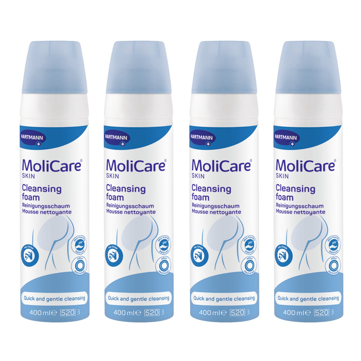 Molicare Gesichts-Reinigungsschaum MoliCare Skin Reinigungsschaum 4 x 400 ml, 1-tlg., pH-hautneutral, geruchsneutralisierend