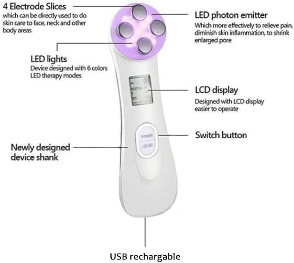 FELIXLEO Gesichtsmassagegerät 5in1 Ultraschallgerät Gesicht LED ION Anti Akne Falten Massagegerät., 1-tlg. – Bild 4 von 5