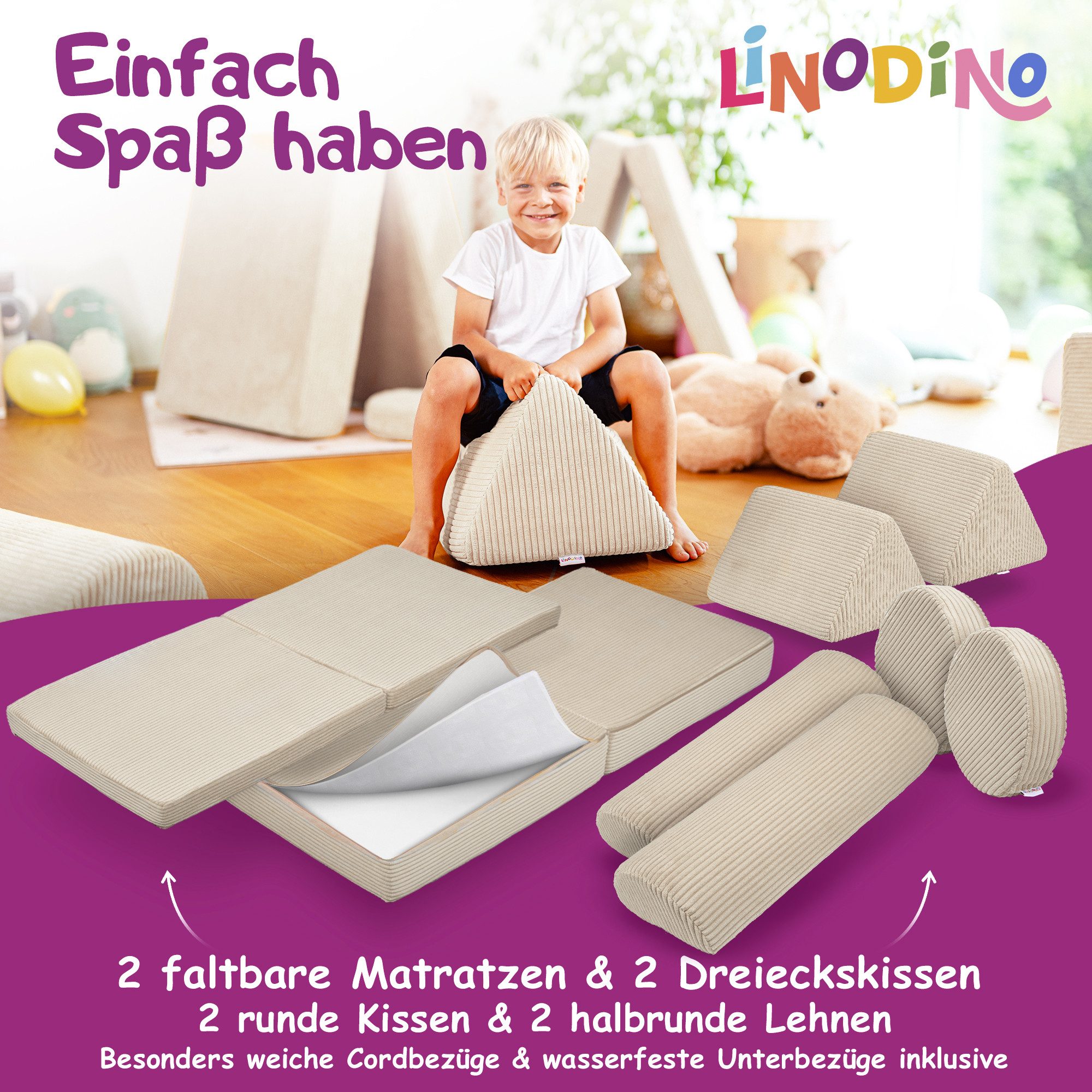 Linodino Kindersofa Spielsofa I Schaumstoff Stapelsteine für Kinder I Kindercouch, 3 Jahre Garantie – Bild 4 von 5