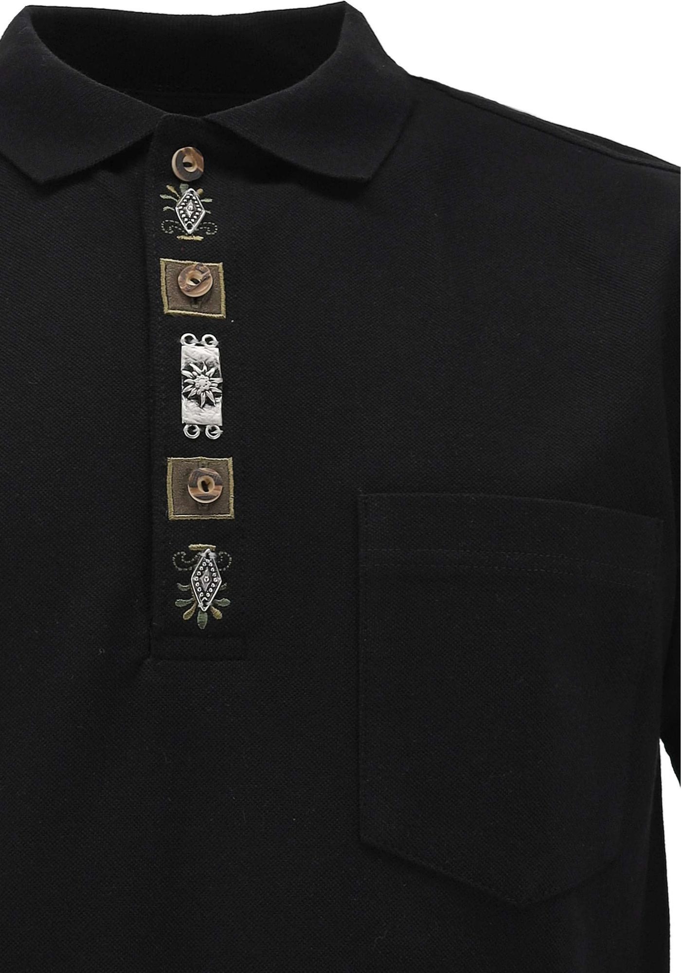 OS Trachten Poloshirt Ibafee Regular Fit, Polokragen, Edelweiß-Stick auf Knopfleiste, Brusttasche