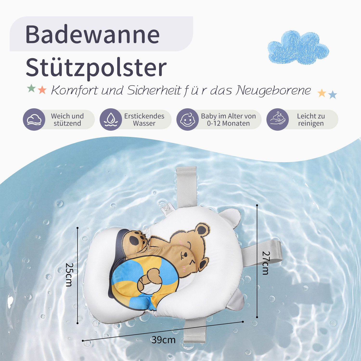 oyajia Babybadewanne Faltbare Badewanne PP&TPE Babywanne Badewannensitz, (mit weichem Schwimmkissen und Thermometer, Rutschfeste Badewanne)