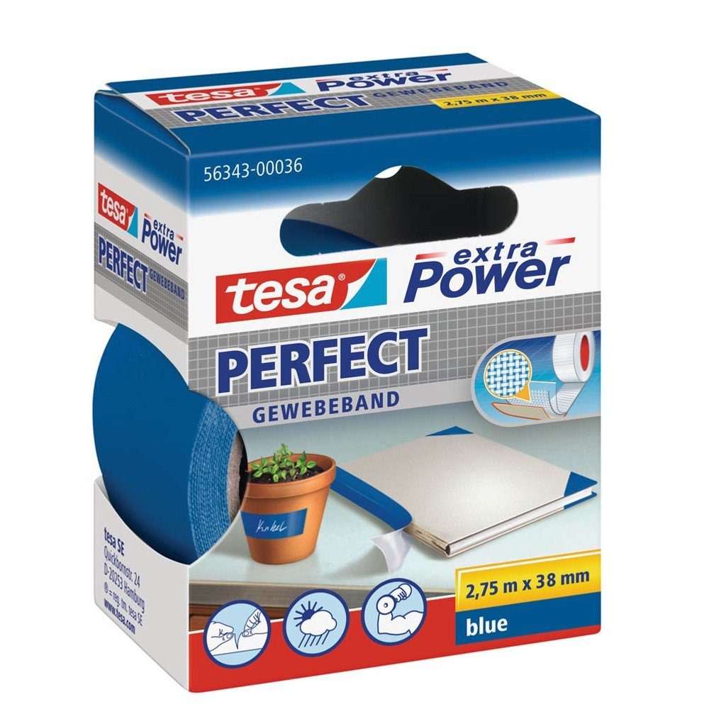 Klebeband 2,75m extra Power® Perfect Gewebeband blau - 3,8cm