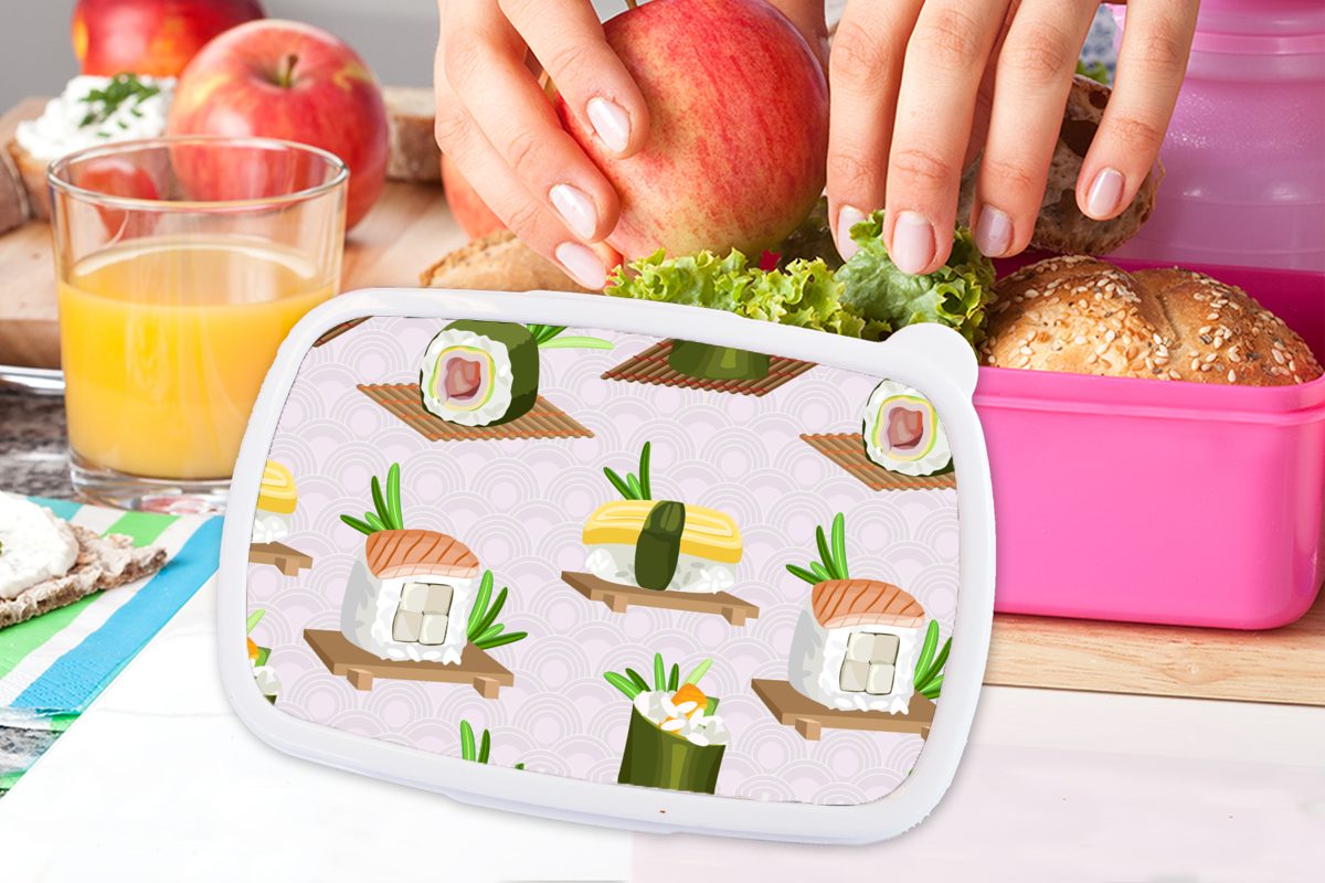 rosa - Japan, Kunststoff, für MuchoWow Erwachsene, Brotbox Lebensmittel Snackbox, Kinder, (2-tlg), - Mädchen, - Brotdose Muster Kunststoff Lunchbox Sushi