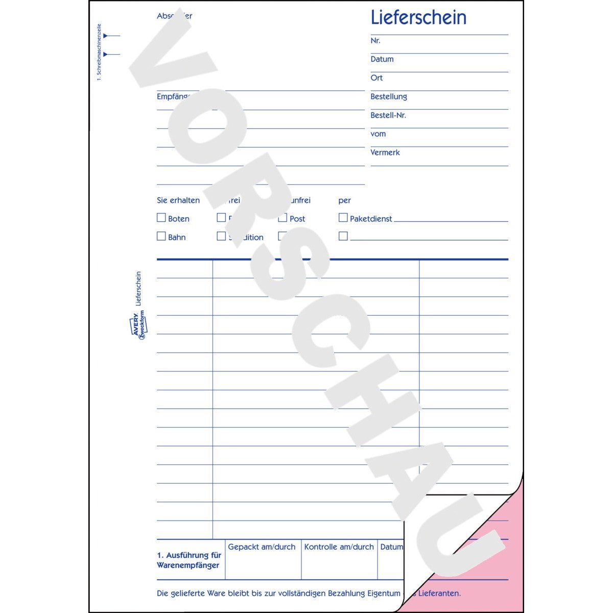 Avery Zweckform Geschäftspapier AVERY Zweckform Lieferschein mit Empfangsschein und Blaupapier DIN A5