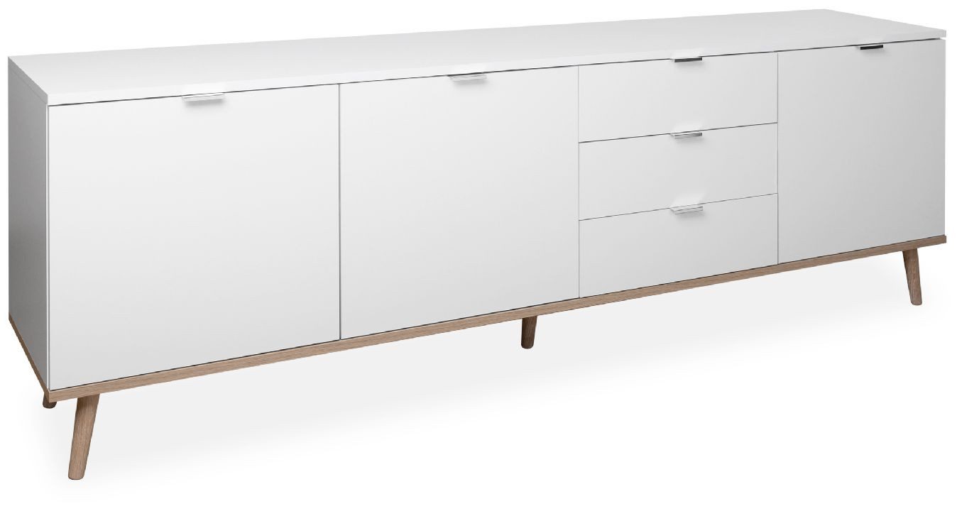 Finori Sideboard, Weiß, Sonoma Eiche, Modern, Metallgriffe, ABS-Kante, 200 x 68 x 40 cm