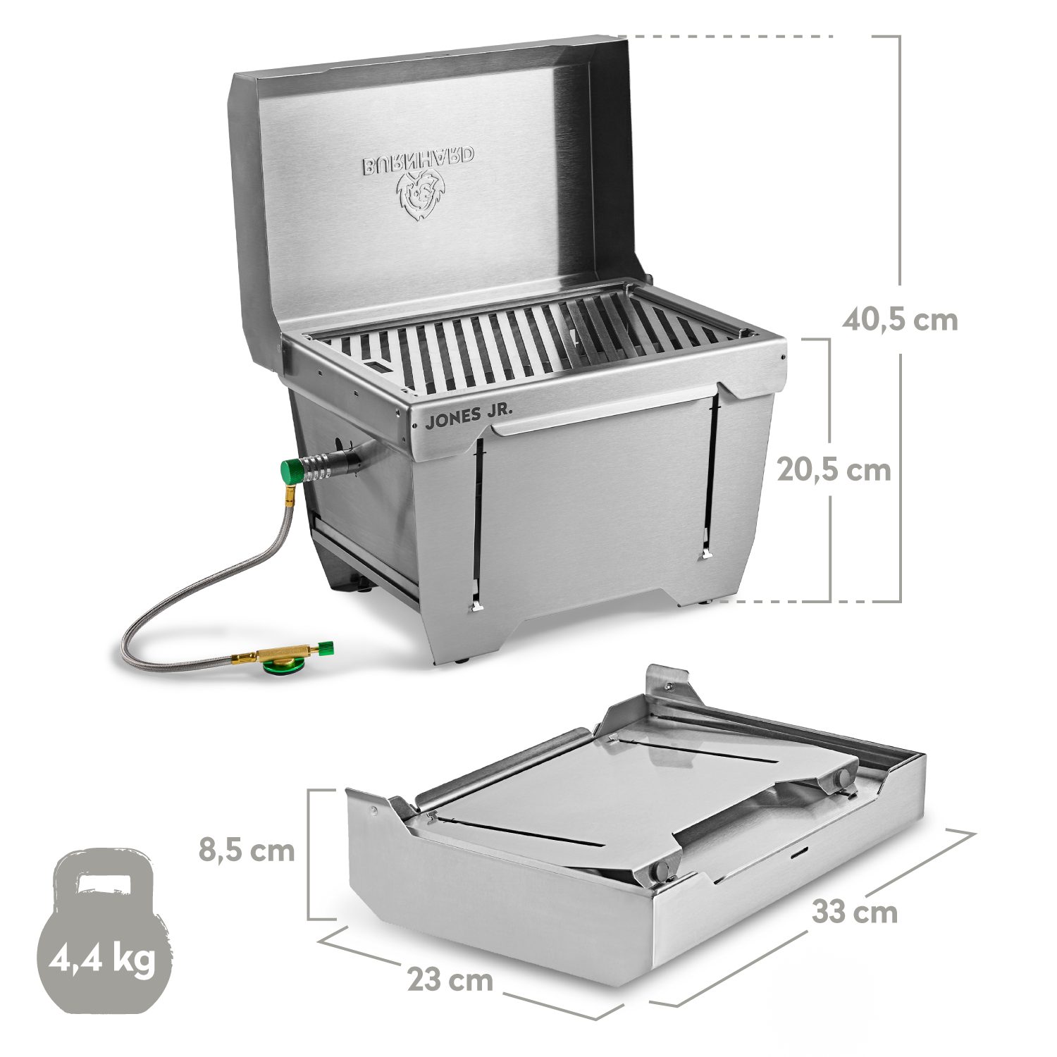 BURNHARD® Gasgrill, JONES Jr., Klappgrill Edelstahl Gasgrill 1-Brenner