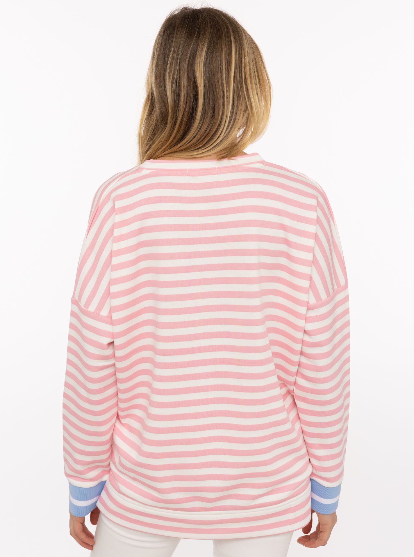 Zwillingsherz Hoodie "Streifen Moin" V-Neck, gestreift, Stickerei mit Anker, gestreifte Bündchen