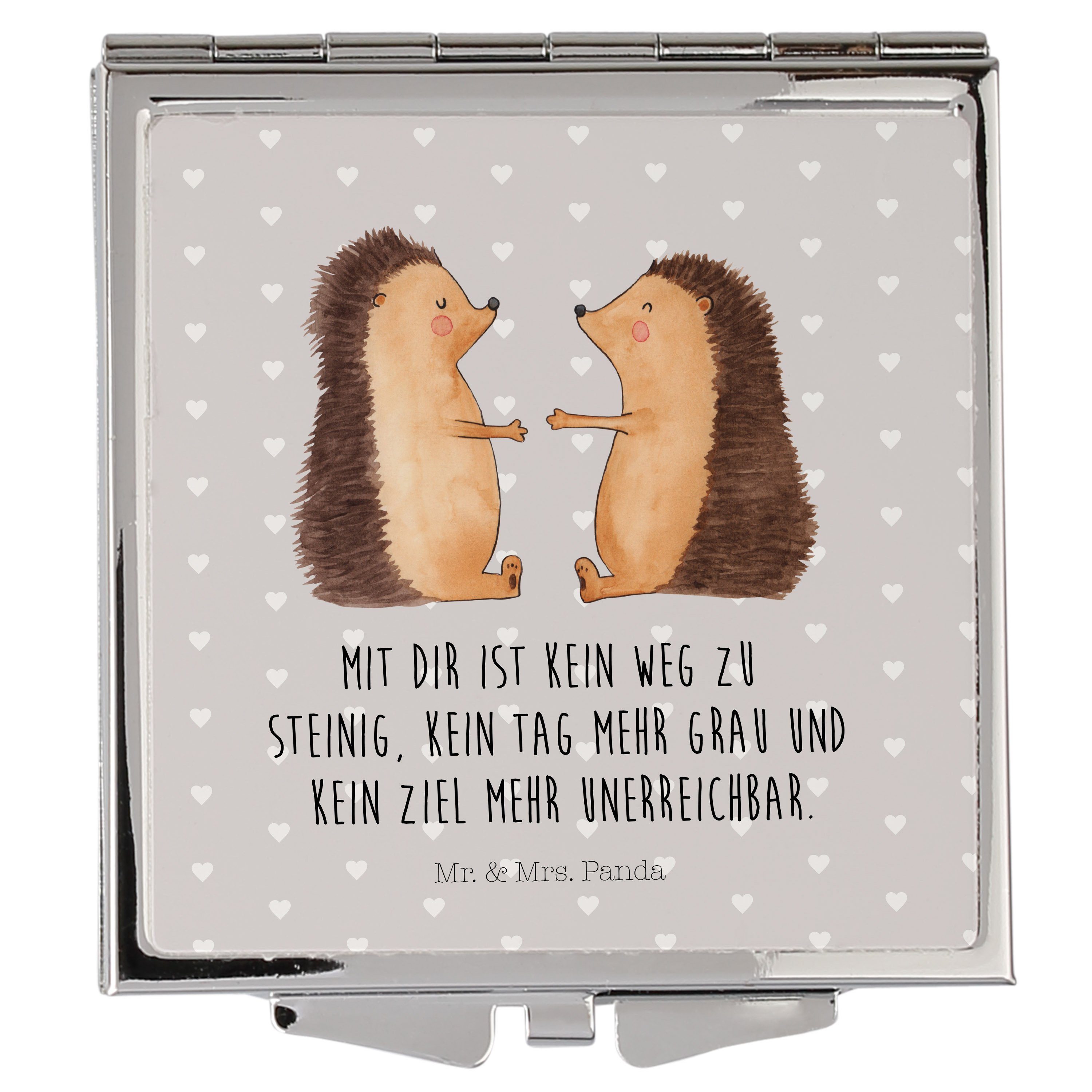 Mr. & Mrs. Panda Kosmetikspiegel Igel Liebe - Grau Pastell - Geschenk, Spiegel, Handtasche, Freundin, (1-St)