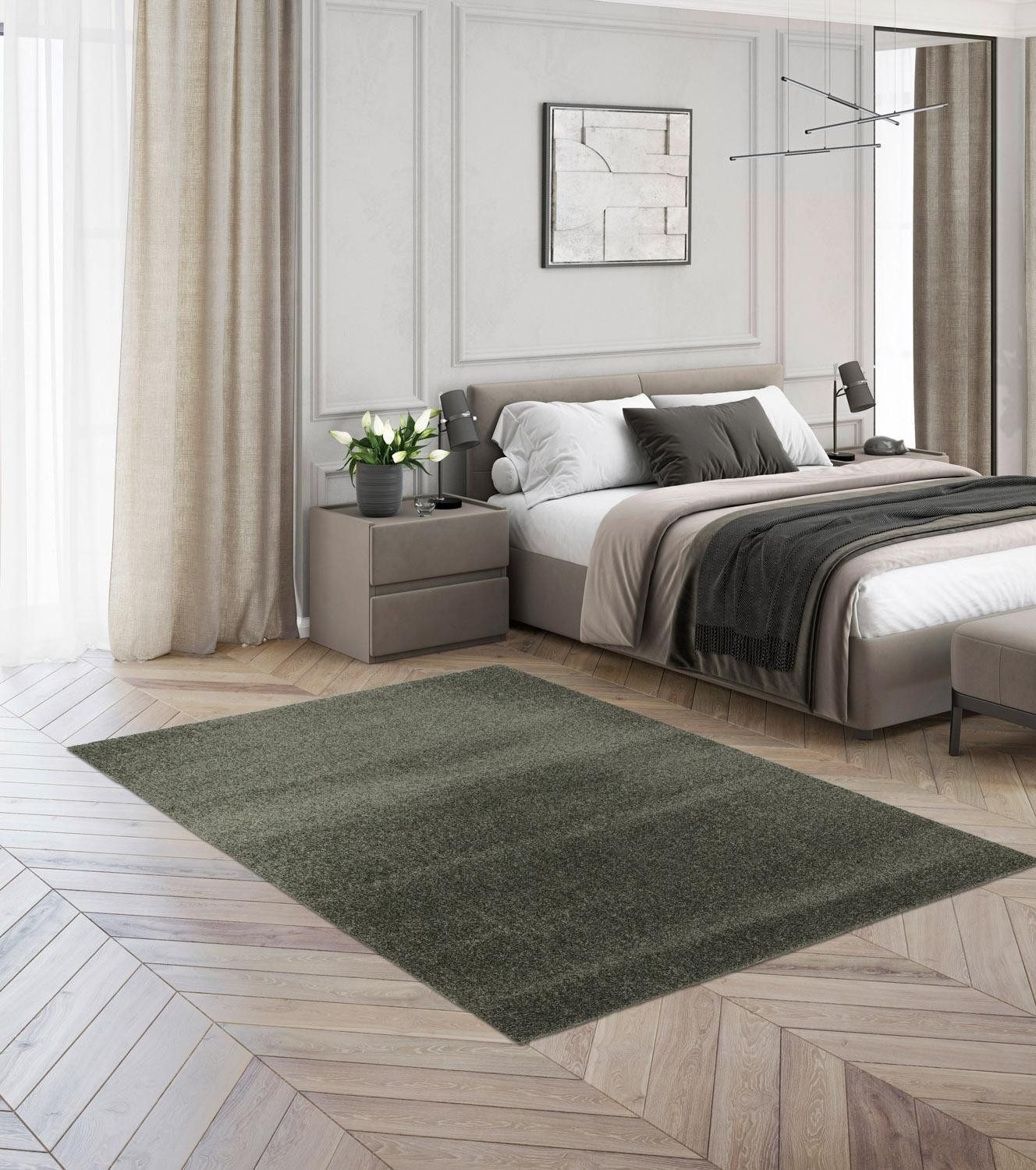 Teppich DOLCE, Dunkelgrün, 160 x 230 cm, Polypropylen, Uni, rechteckig, Höh günstig online kaufen