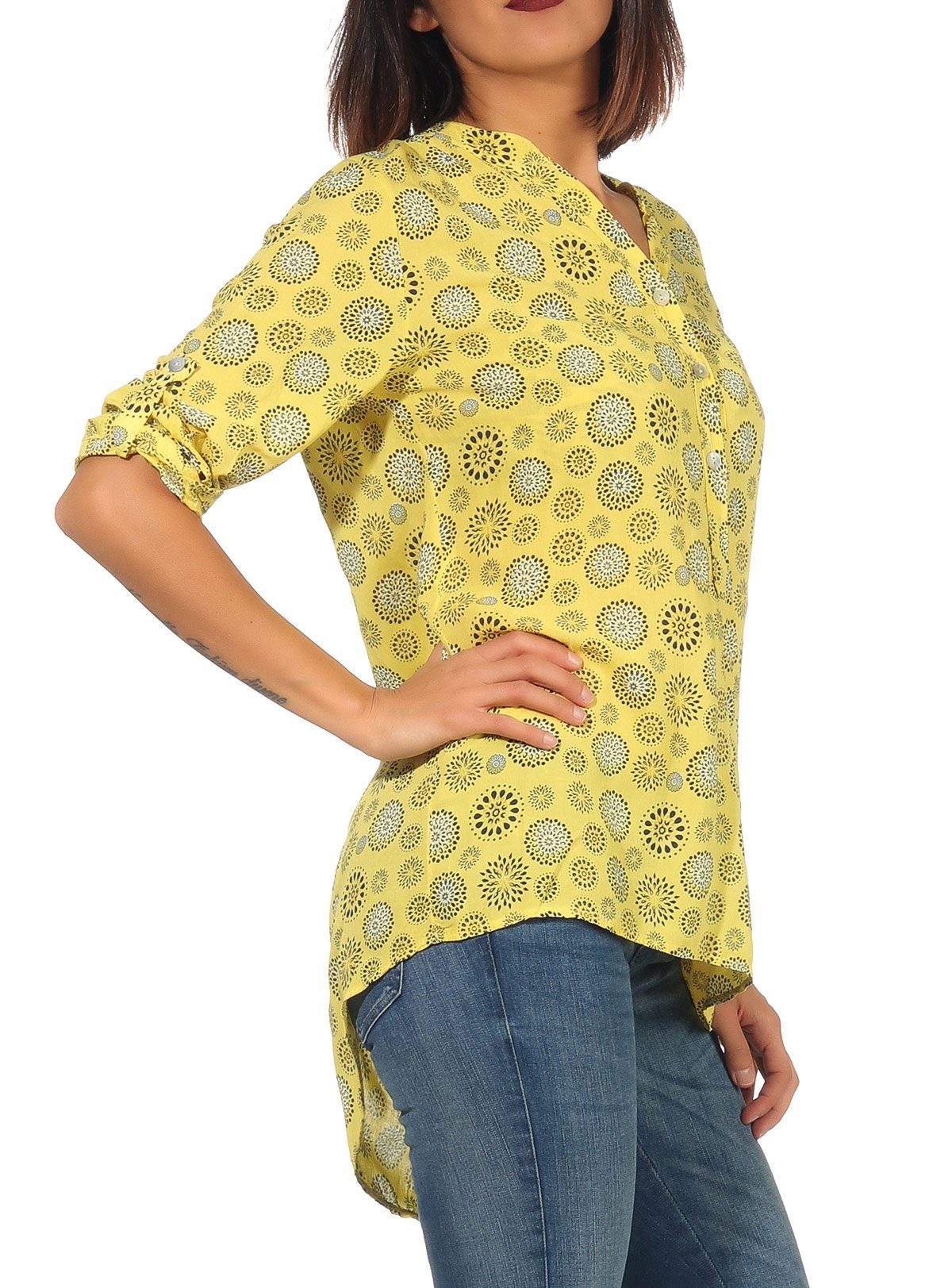 malito more than fashion Schlupfbluse malito Damen Bluse mit Print, Tunika mit ¾ Armen, Blusenshirt auch Bluse mit Kreis Blumen Print 3/4 Ärmeln Einheitsgröße