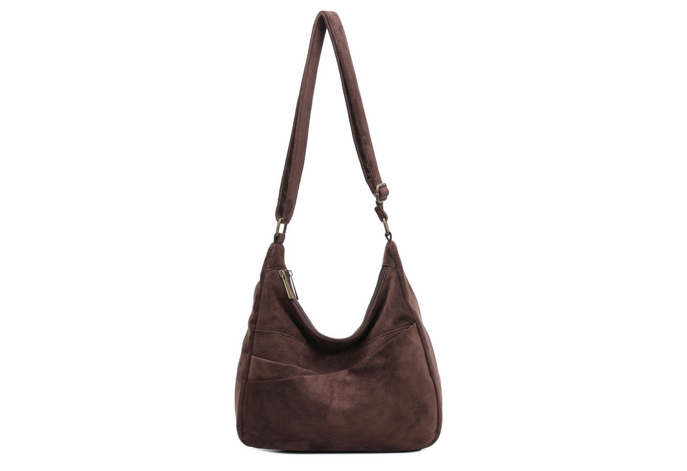 MIRROSI Umhängetasche Damen Schultertasche in Wildleder-Optik aus Stoff Crossbody Bag (Hobo Bag mit Reißverschlussfächern, verstellbarem Gurt, ca. 30 x 10 x 26 cm), Neue Kollektion Herbst/Winter 2026