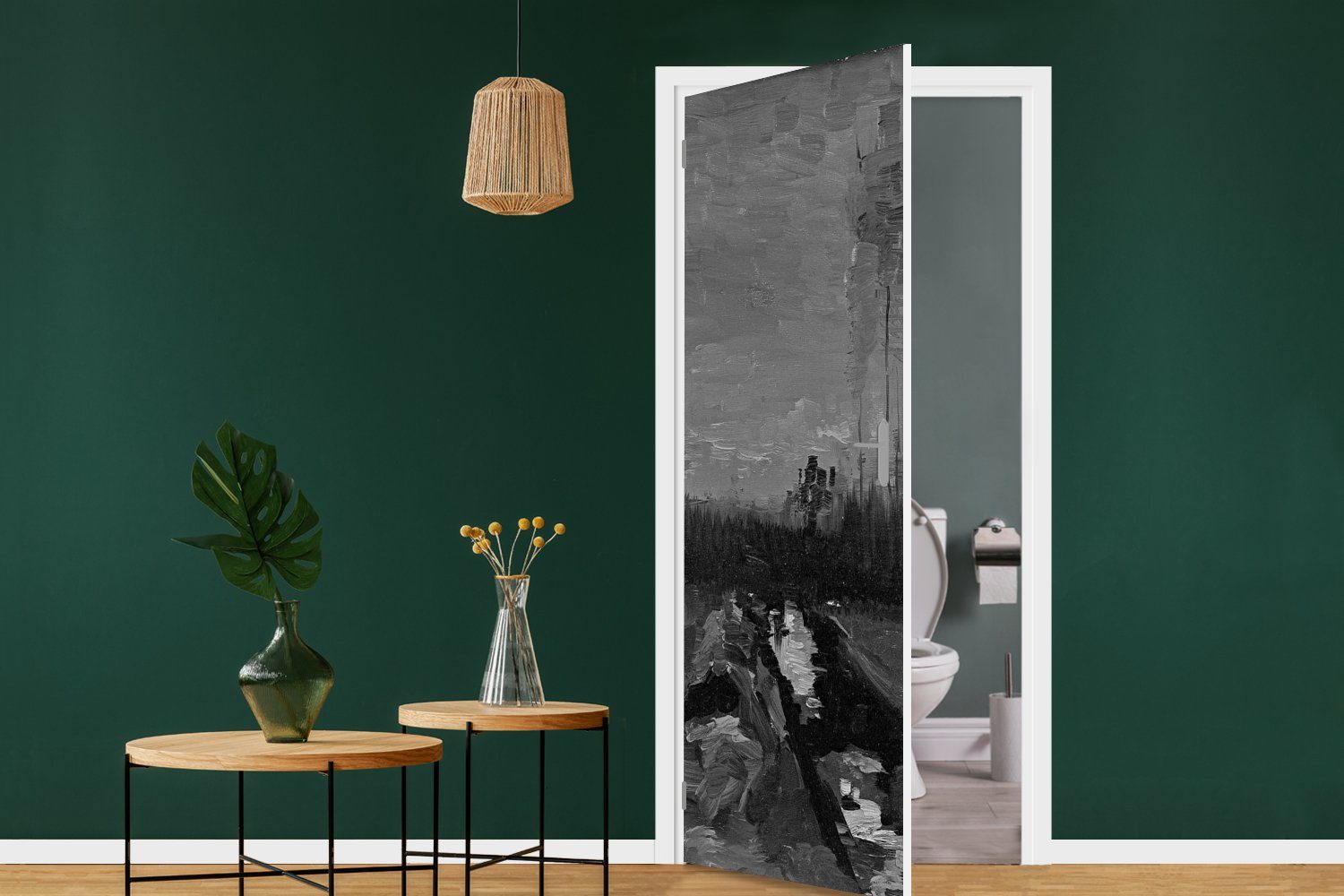 und St), cm - MuchoWow (1 Tür, weiß, Schwarz in Türtapete Dämmerung - für Landschaft Gogh der Matt, 75x205 Türaufkleber, bedruckt, Fototapete Vincent van
