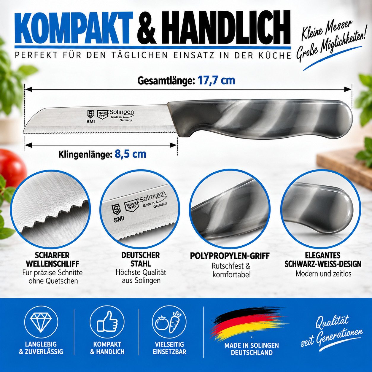 SMI Obstmesser Solingen 6 Stück Schälmesser Wellenschliff Küchenmesser Gemüsemesser – Bild 5 von 5