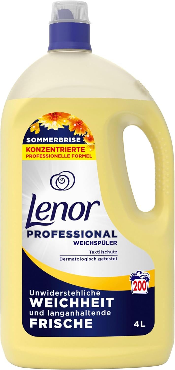 LENOR 1x Lenor Professional Weichspüler, 200 Waschladungen, 4 l, Sommerbrise Weichspüler (1-St. Unwiderstehliche Weichheit und langanhaltende Frische)