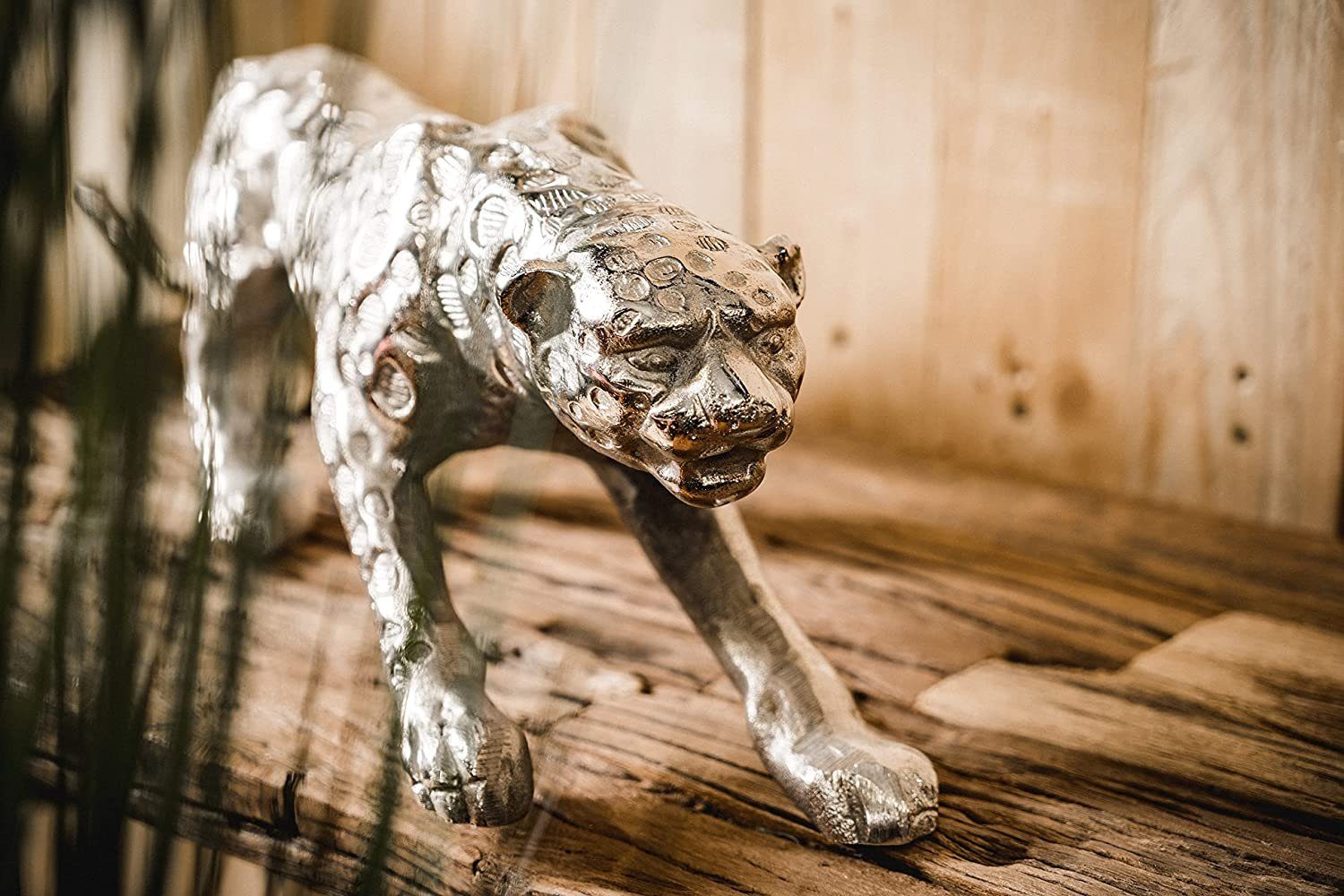 MichaelNoll Dekofigur Leopard Raubkatze Dekofigur Aluminium Skulptur - 40 cm, 48 cm / 78 cm
