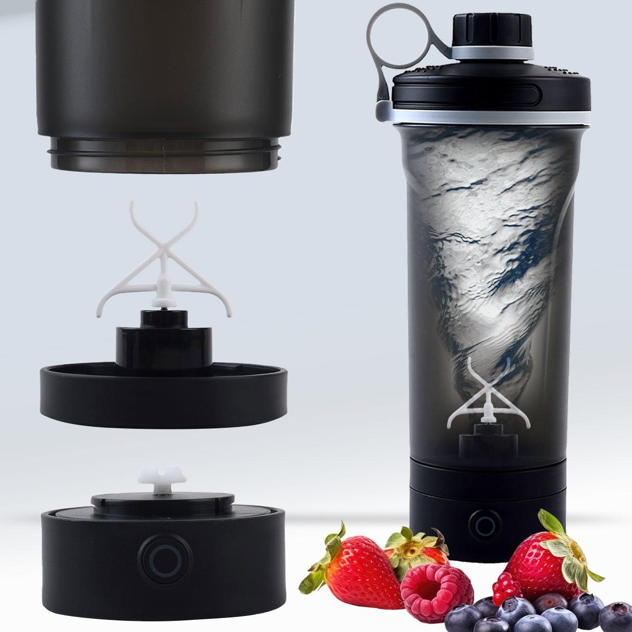 shop'n smile ideoon Akku-Smoothie-Maker Akku-Shaker Protein-Mixer tragbar mit USB-C Ø10,6 x 25,6 cm, 600ml Akku-Shaker für klumpenfreie Proteinshakes
