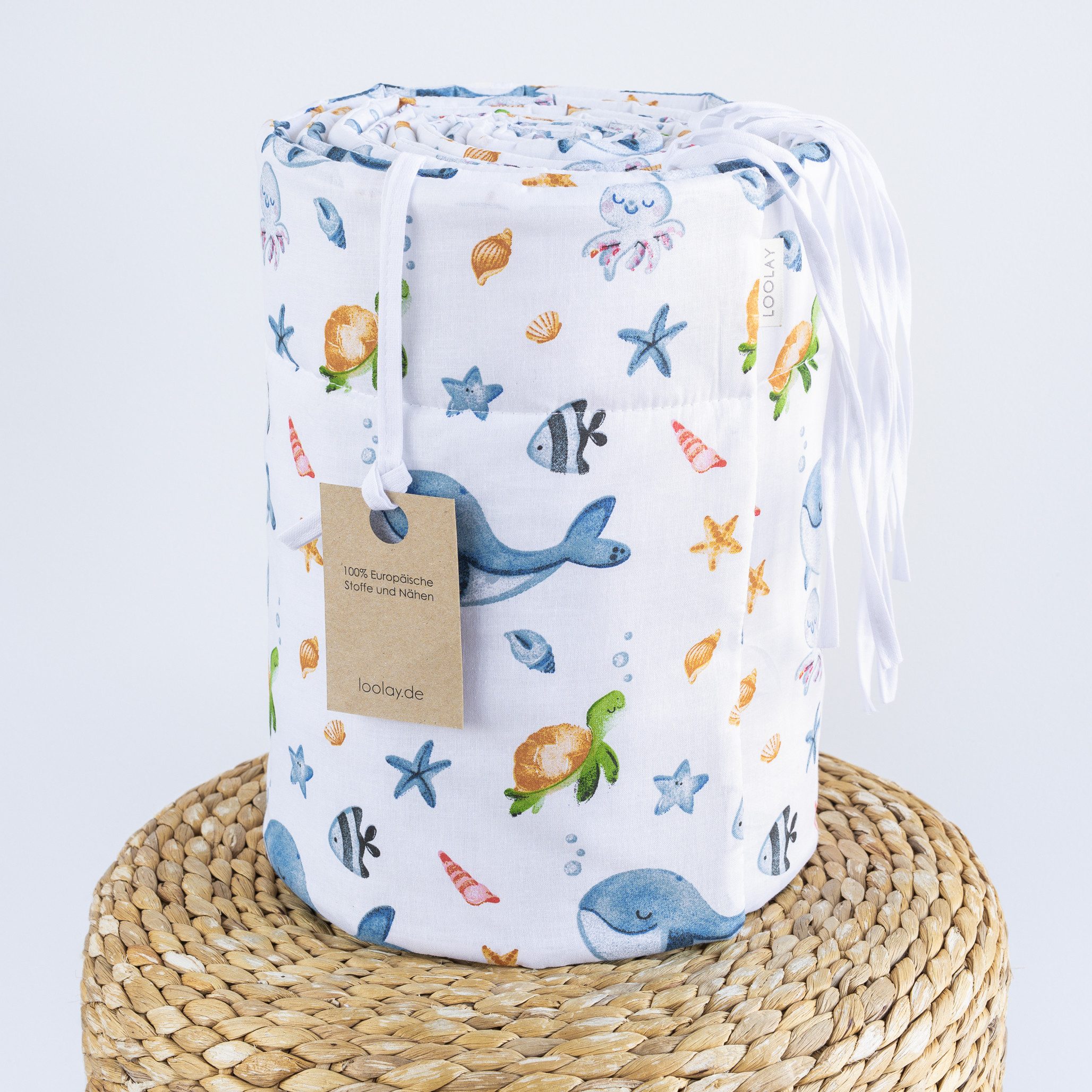 Loolay Bettnestchen Meer Ozean Wal Fische Schildkröte Baumwolle Babybett BETTUMRANDUNG, (Bett 140 x 70cm - 420, 210 cm, 120 x 60cm - 360, 180 cm, Babyausstattun – Bild 4 von 5