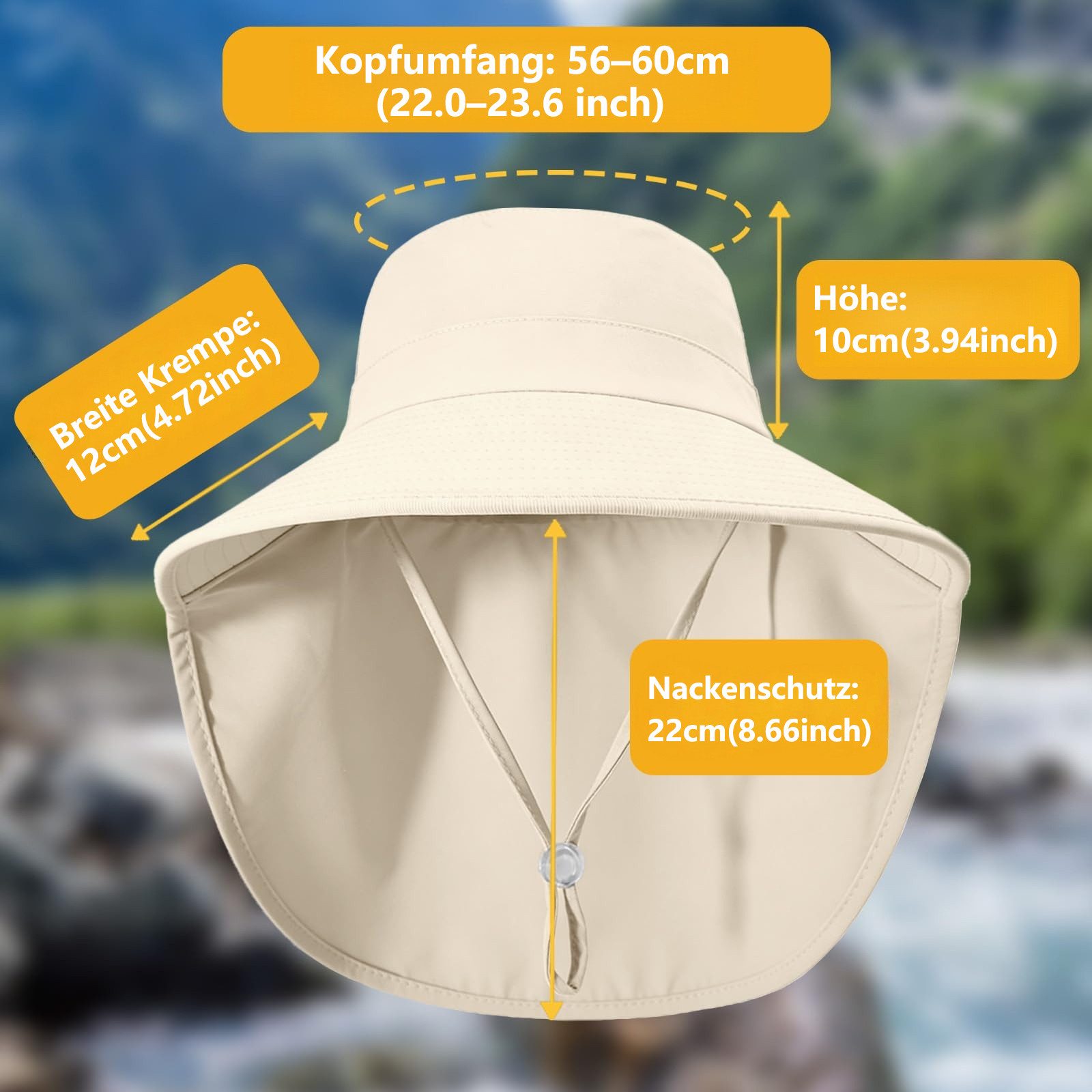 FOUORTUNATE-BEE Sonnenhut Sonnenhut für Damen mit Nackenschutz und Pferdeschwanzöffnung (rollbarer Damen-Sonnenhut, Anglerhut mit breiter Krempe) – Bild 5 von 5