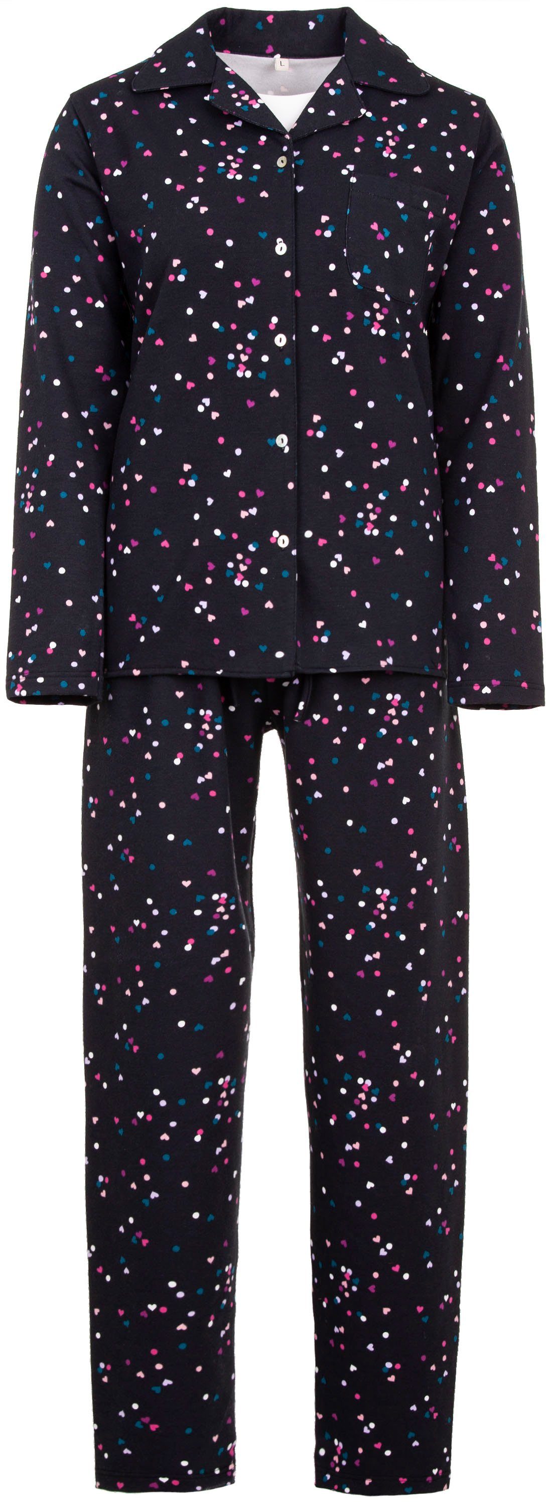 zeitlos Schlafanzug Pyjama Set - Knopfleiste Thermo Pünktchen Herz