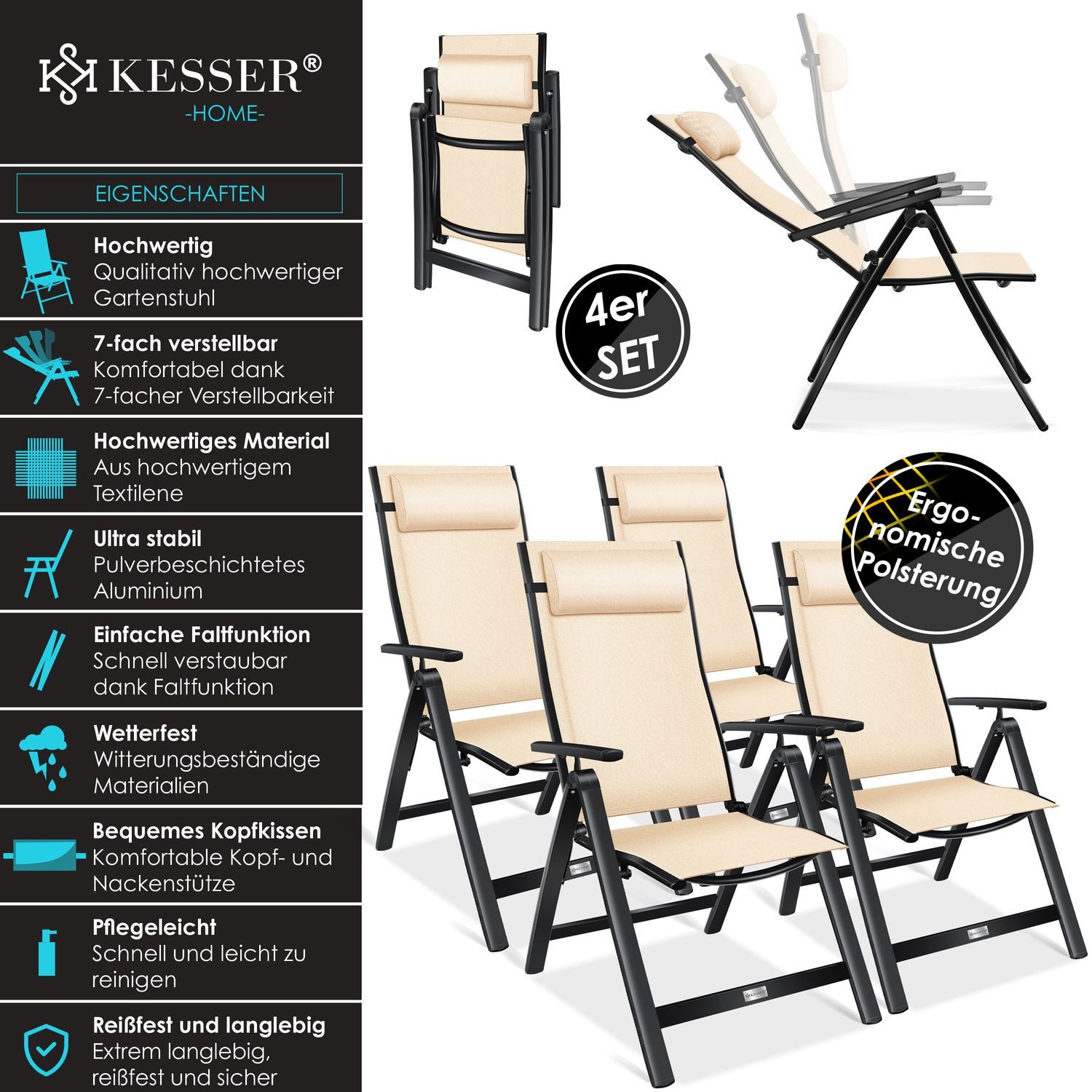 KESSER Gartenstuhl (4 St), Hochlehner mit günstig online kaufen