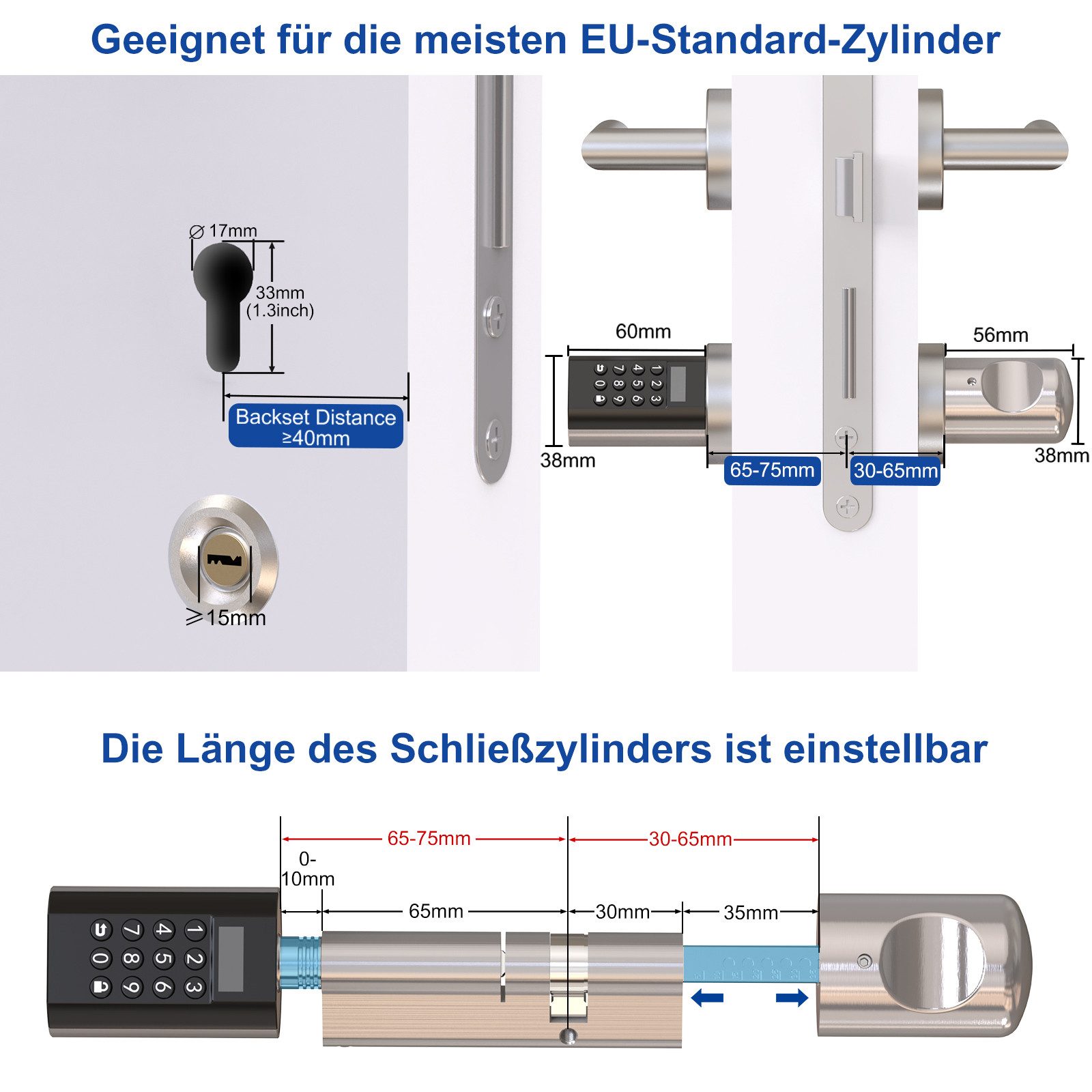 WE.LOCK Türschlossantrieb WELOCK Elektronisches Türschloss PCB10KEY72 für 95-130mm Türen, (Packung, Türschloss x1, RFID-Karte x3, Schlüssel x2, Anleitung x1,Zub – Bild 5 von 5