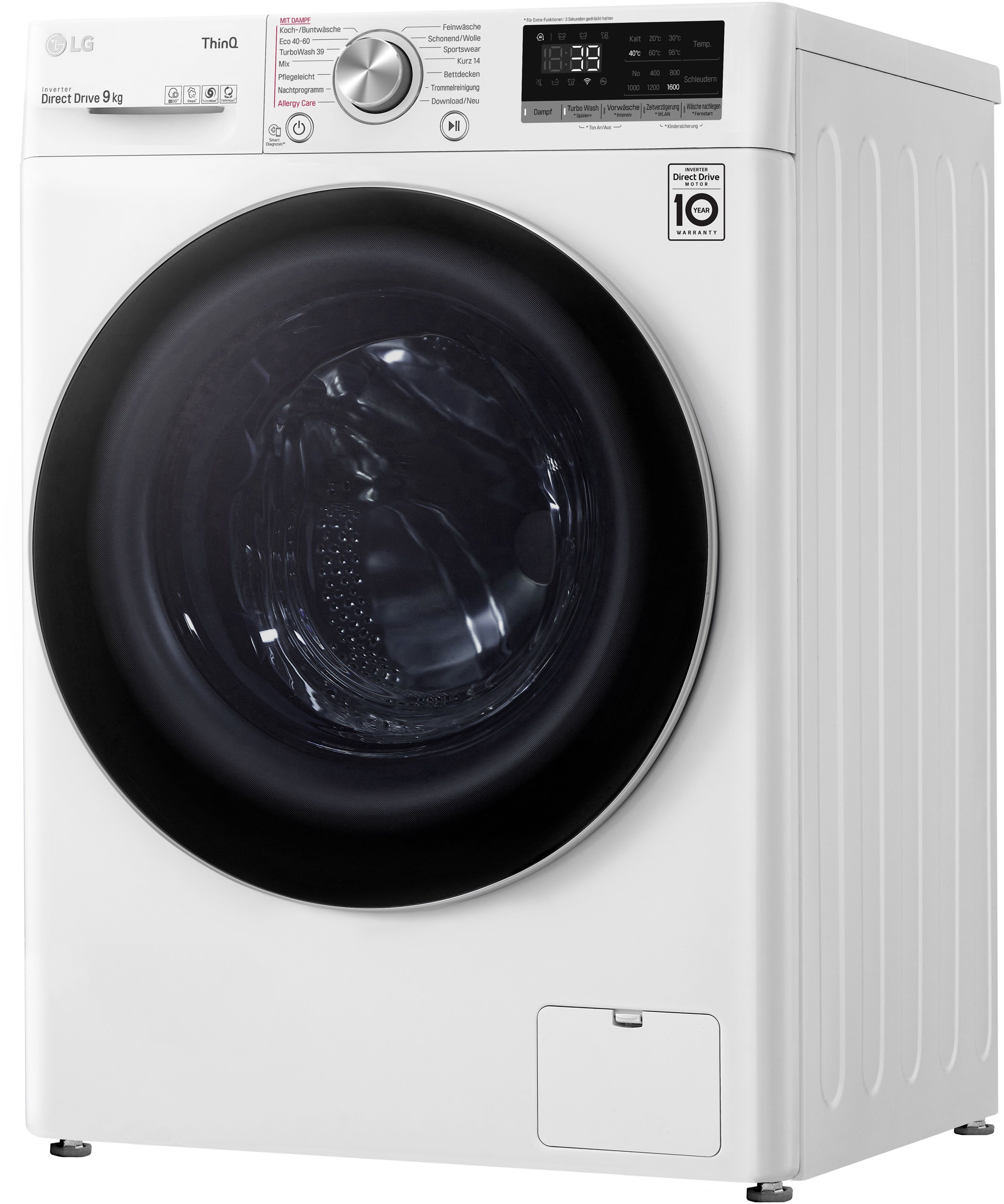 1600 Waschmaschine TurboWash® LG 39 F6WV709P1, kg, in Minuten nur Waschen U/min, 9 -
