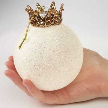 BRUBAKER Weihnachtsbaumkugel Weihnachtskugel Set - King und Queen - 2 Premium Baumkugeln aus Glas (2 St), Gold und Glitzer mit Kronen - Christbaumschmuck König/Königin