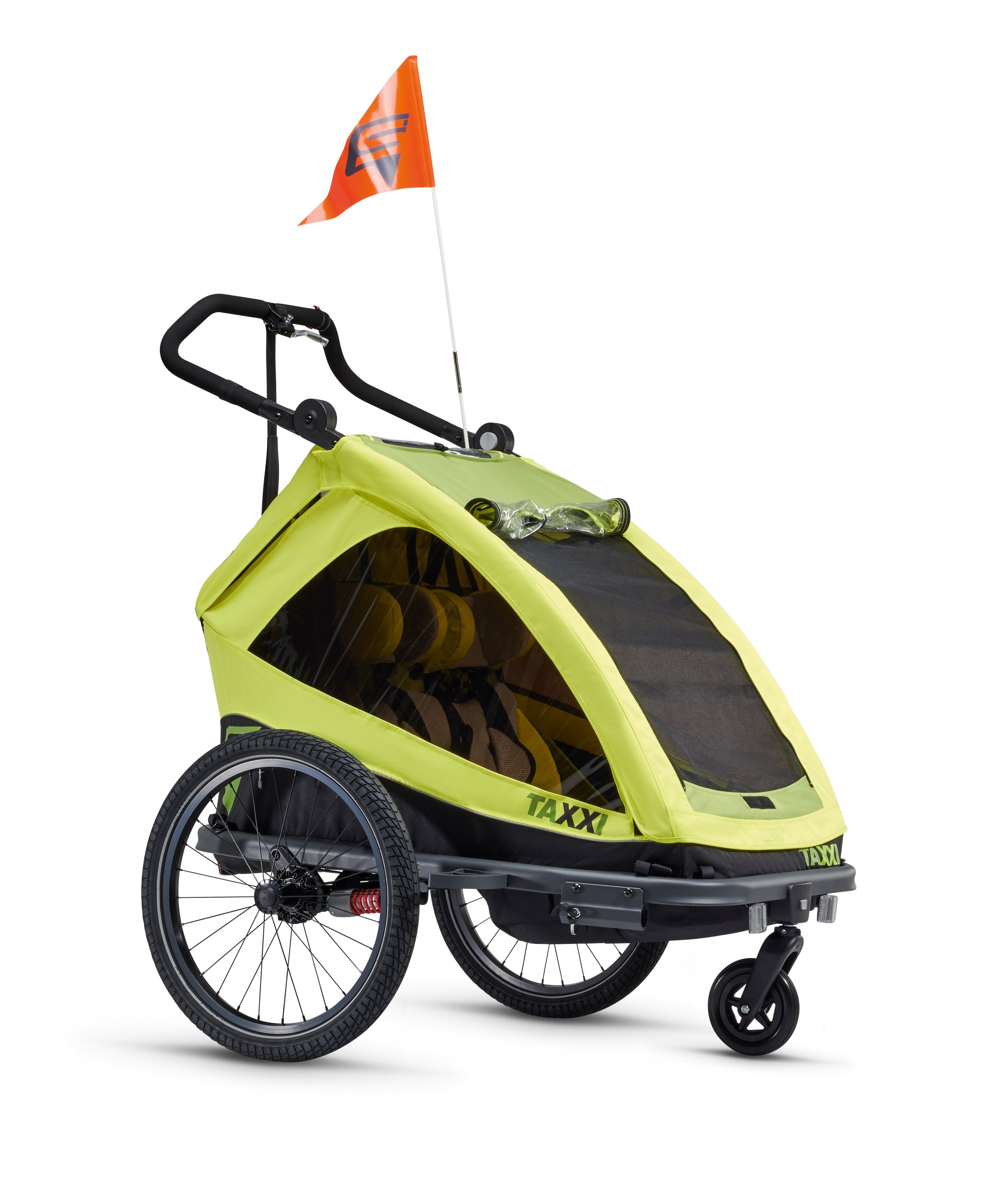 taXXi Fahrradkinderanhänger Kinderfahrradanhänger Elite two Lime Kinderanhänger, Anhänger, Buggy und Jogger in einem Modell