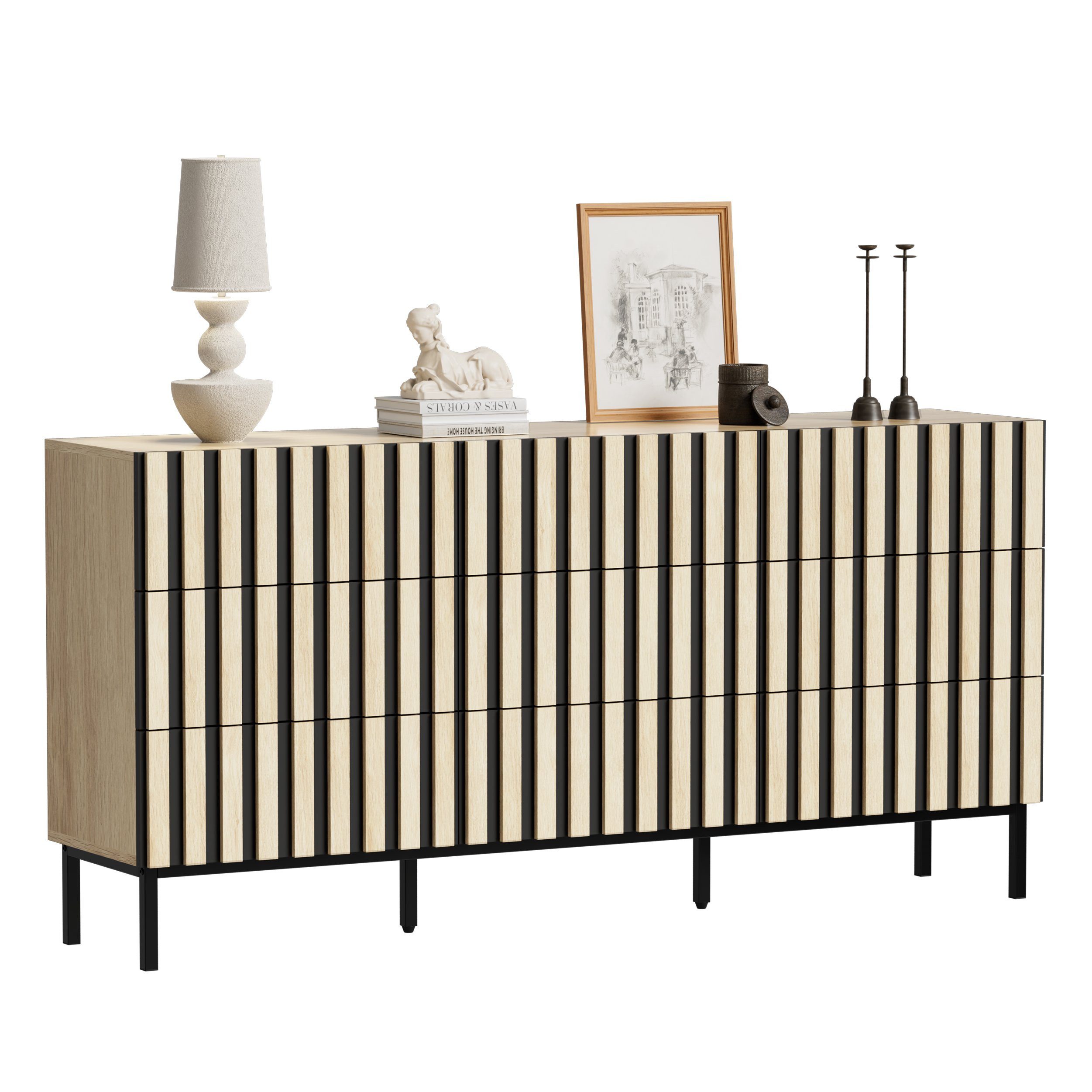UEV Kommode schmal mit Schubladen, Sideboard für Wohnzimmer Schlafzimmer Flur (Packung, Aufbewahrungsschrank), Kippsicherung, Aufbewahrungskommode, TV Board Schubladenschrank Buffet