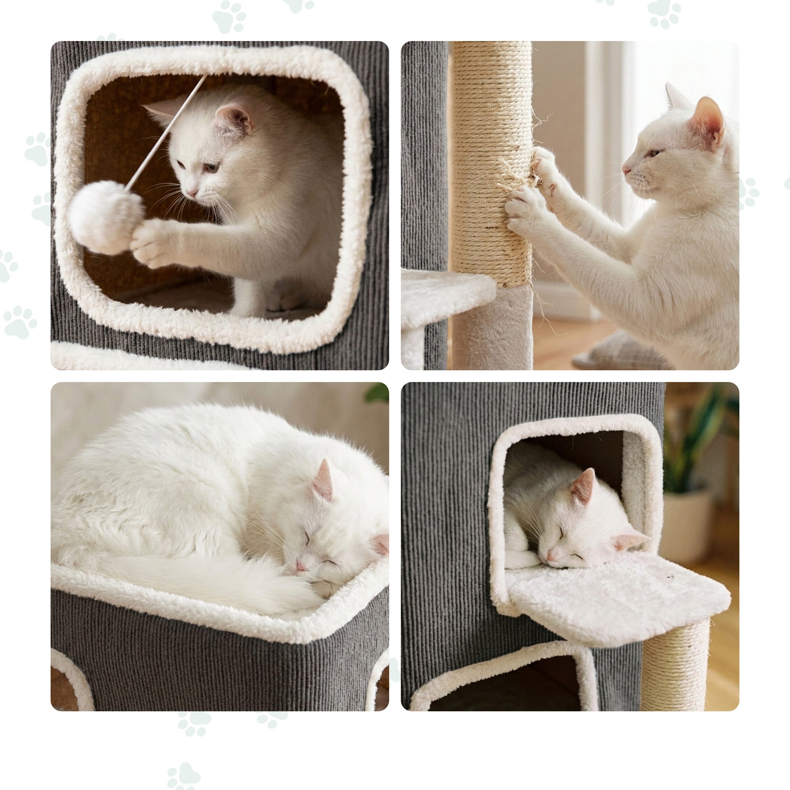 relaxdays Katzenhaus 3 Etagen Ball & Kratzstamm, grau