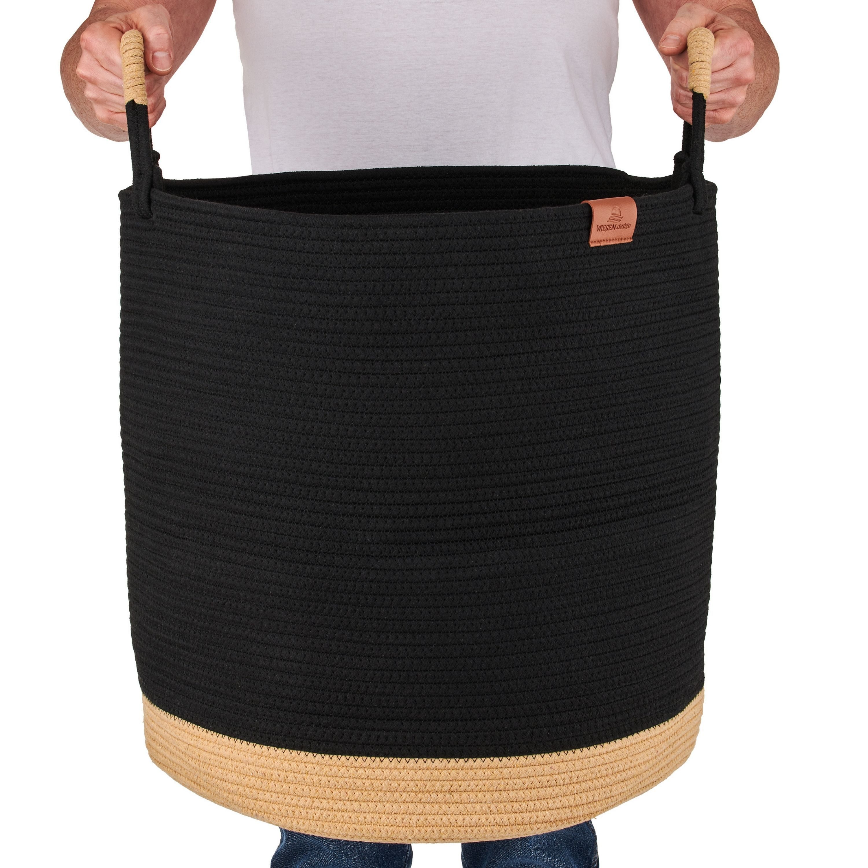 WIESEN.design Wäschekorb Großer Wäschekorb geflochten - Juna 80L - aus 100% Baumwollseil (Baumwollkorb, Laundry basket, Wäschekorb xxl, Wäschekorb rund, Korb für Decken, Aufbewahrungskorb geflochten), - gratis Lieferung -