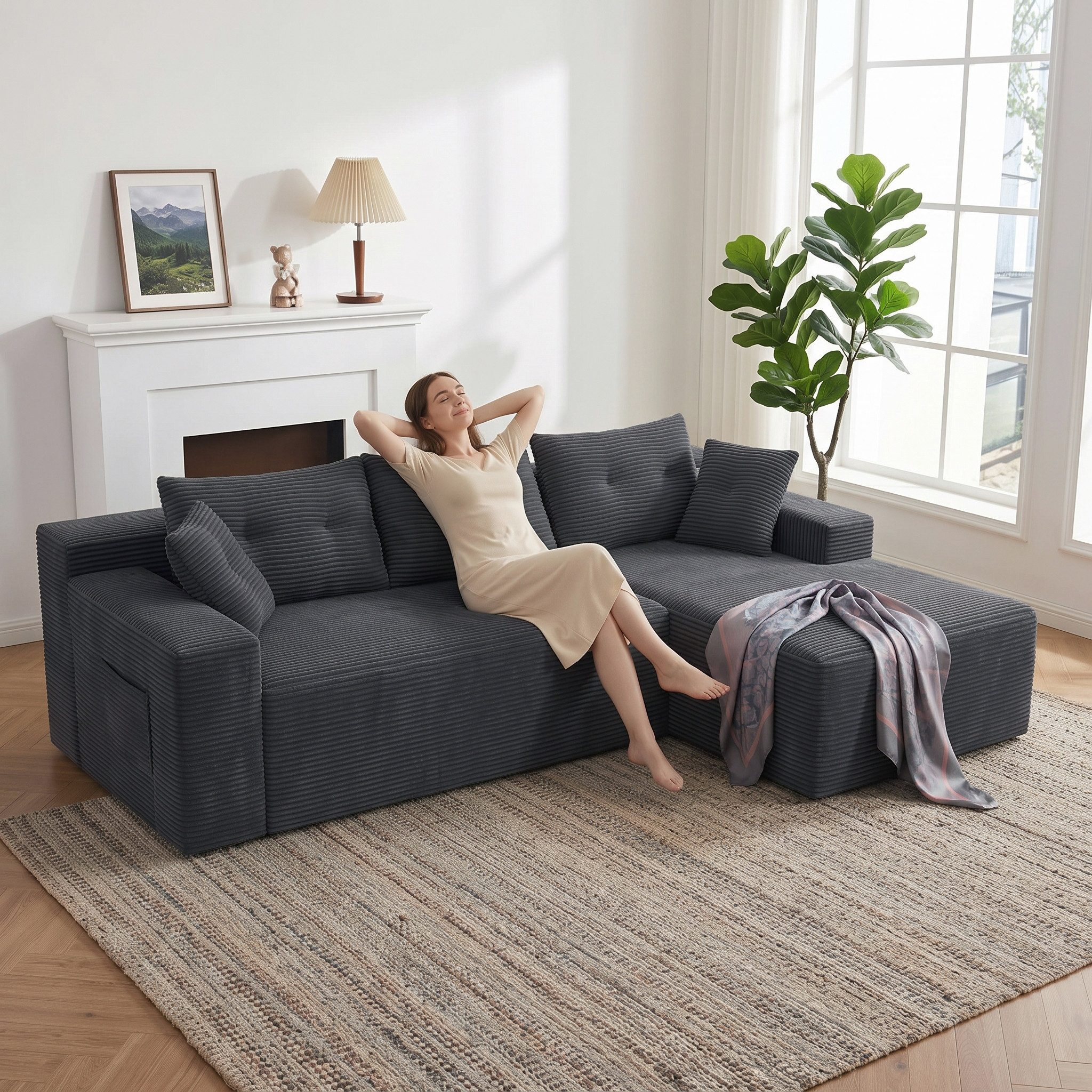 GLP Ecksofa L-Form 3-Sitzer Cord Sofa 256 cm mit Taschenfederkern, Set, Modulares Sofa mit großer Chaiselongue, ohne Montage