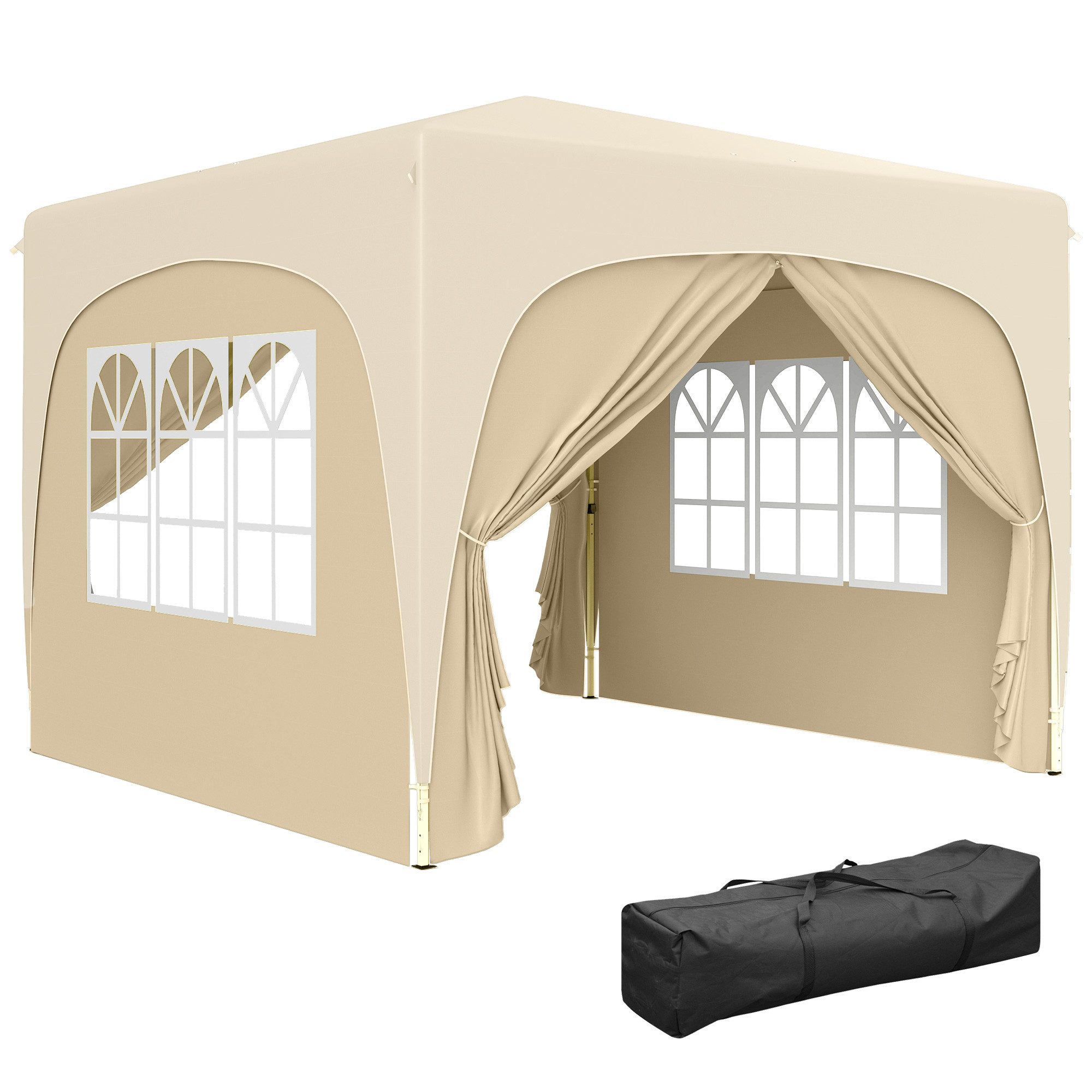 Outsunny Faltpavillon 3x3m, wasserabweisend stabil winterfest, UV Schutz 50+, faltbar, mit 4 Seitenteilen, (Pop-up Pavillon, Partyzelt), mit 4 Seitenteilen, Tasche, für Camping, Garten, Sand