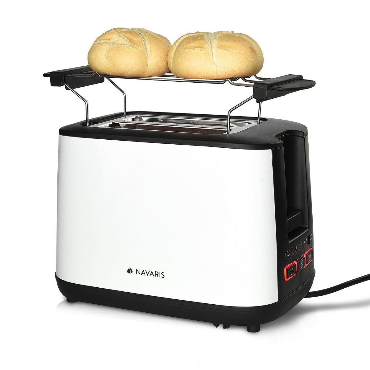 Navaris Toaster Doppelschlitz-Toaster mit Brötchenaufsatz - 6 Stufen Weiß