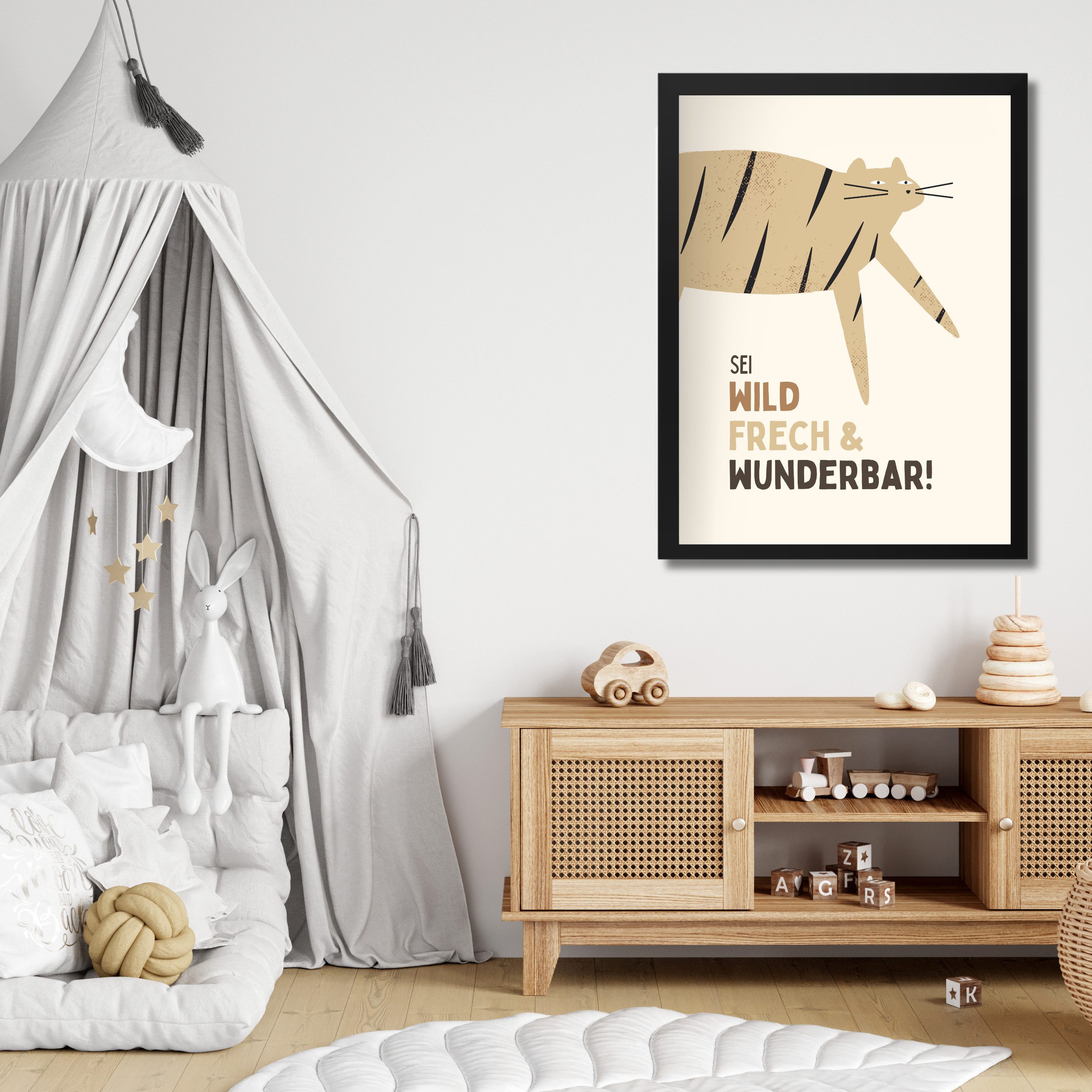 Egn Home Bild mit Rahmen Poster für Kinderzimmer „Wild, frech & wunderbar“ 30x40 cm, (Druck auf 250 g/m² Premiumpapier, 1 St), Hochwertiger Druck mit stilvollem Rahmen in Schwarz oder Weiß