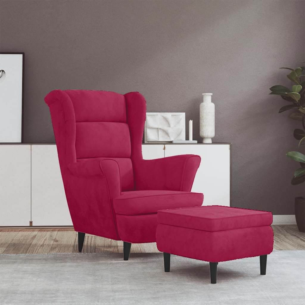 vidaXL Ohrensessel, Ohrensessel mit Hocker Weinrot Samt