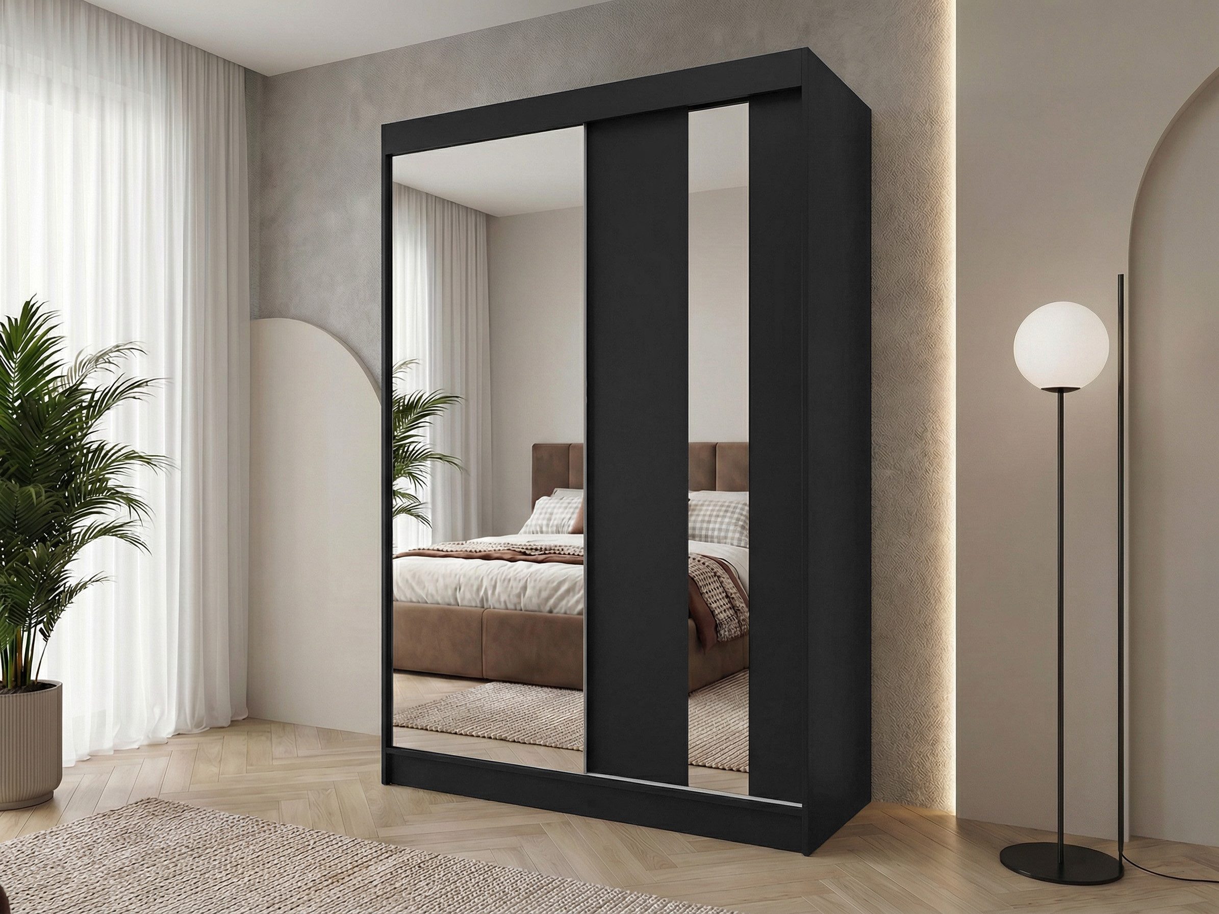 Beautysofa Schwebetürenschrank Gaja (weiß, schwarz, graphit, artisan, Kaschmir Farbe) mit Schubladen, Spiegeln und Kleiderstange